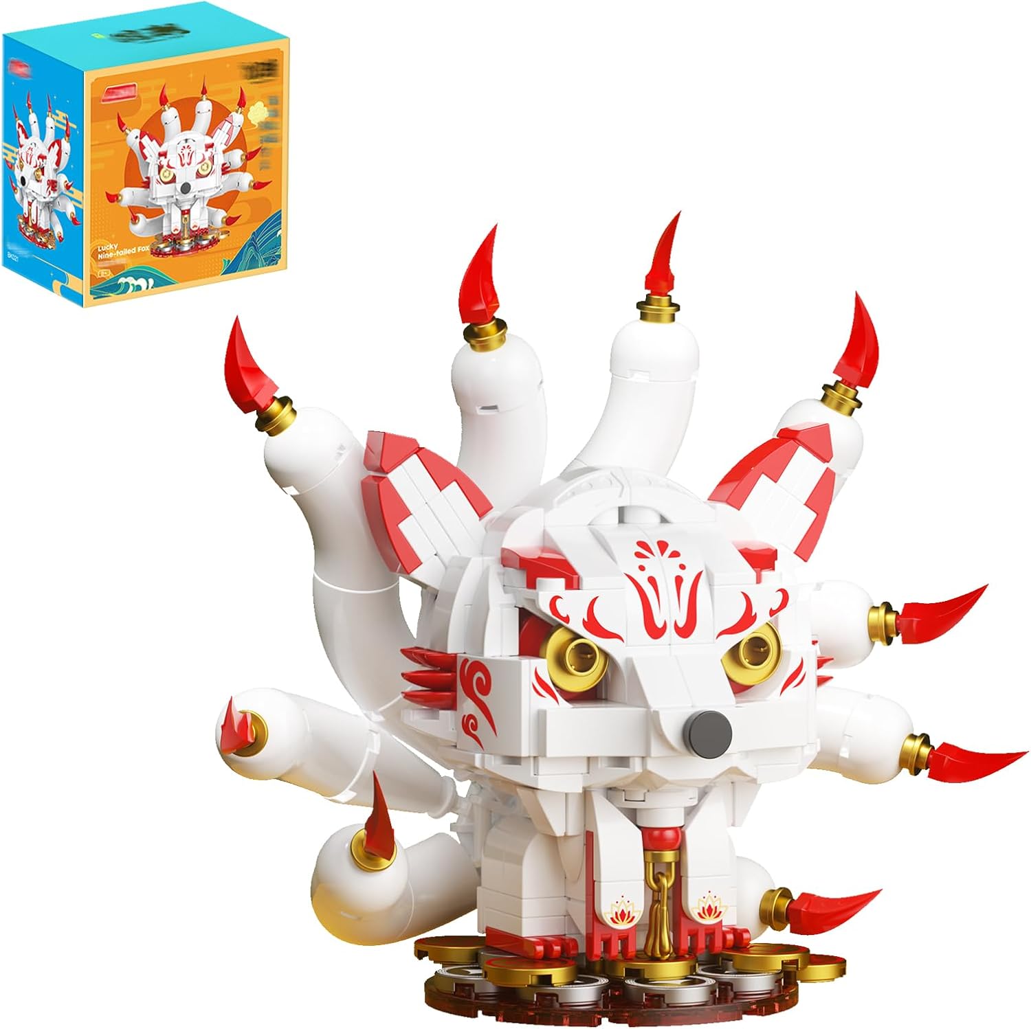 Mythical Nine-Tailed Fox Building Kit, Poseable Tails Model Set for Desk Decor and Creative Gift
