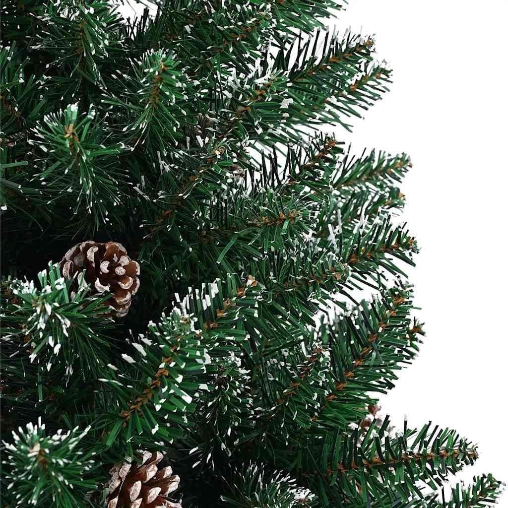 Árbol de Navidad artificial delgado de 180 cm con madera auténtica, nieve y ramas de coníferas, verde, de PVC, pino y acero, estable, duradero, para interior y exterior protegido