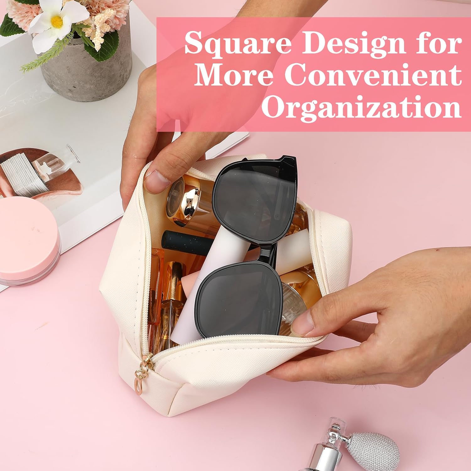 8 Pcs Makeup Bag Pu Leather Cosmetic Pouch Waterproof Small Toiletry Bag Portable Cosmetic Organizer Water Resistant Storage Purse for Lady Women Daily Storage Travel Organizer - Image 4