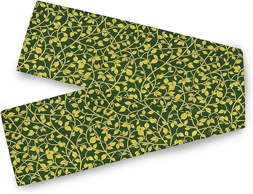 Camino de mesa vintage con estampado de hojas de ratán amarillo, verde salvia, 13 x 70 pulgadas, decoraciones de fiesta doradas, reutilizable,