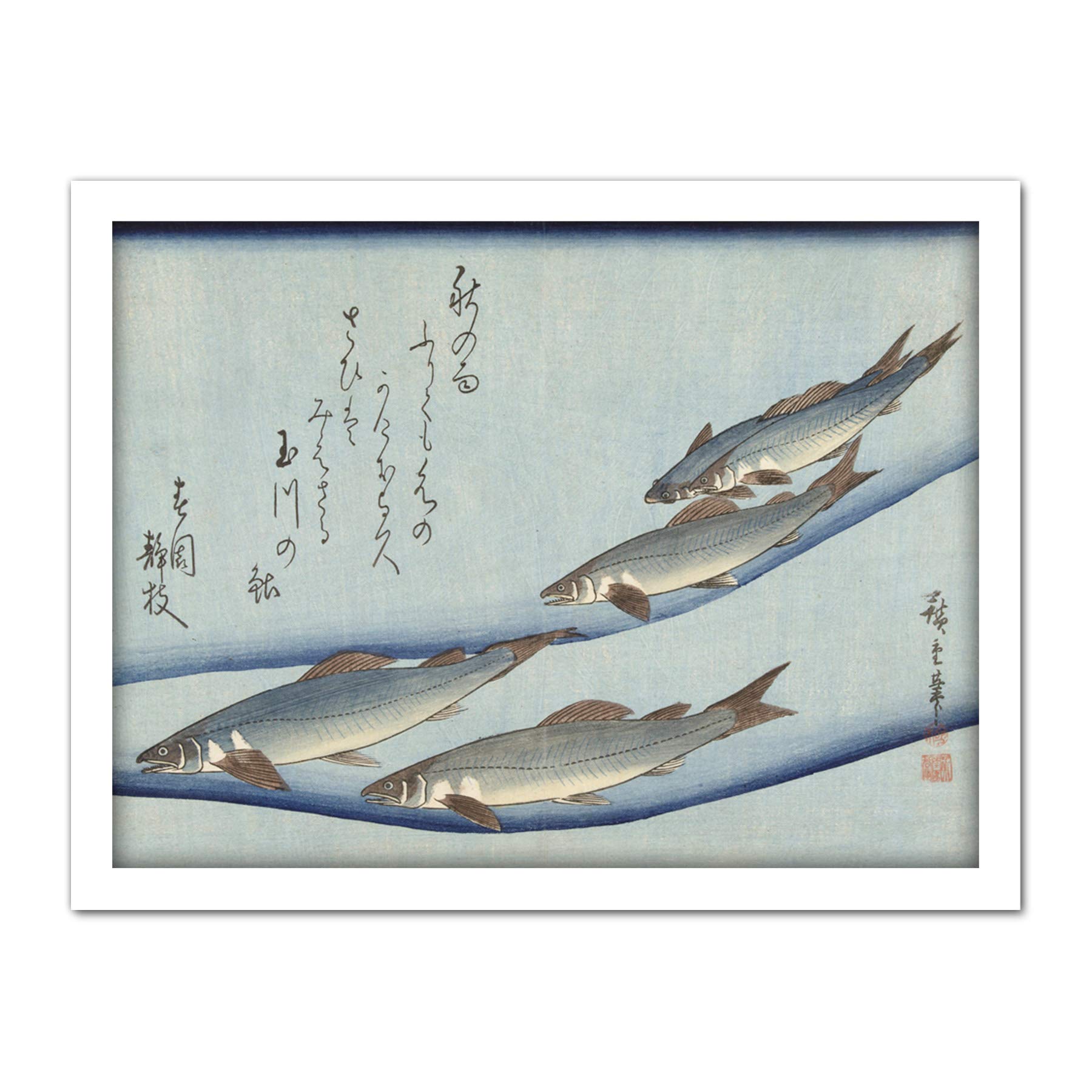 Artery8 Hiroshige Trout Animals Fish Japanese Artwork Framed Wall Art Print 18X24 Inch