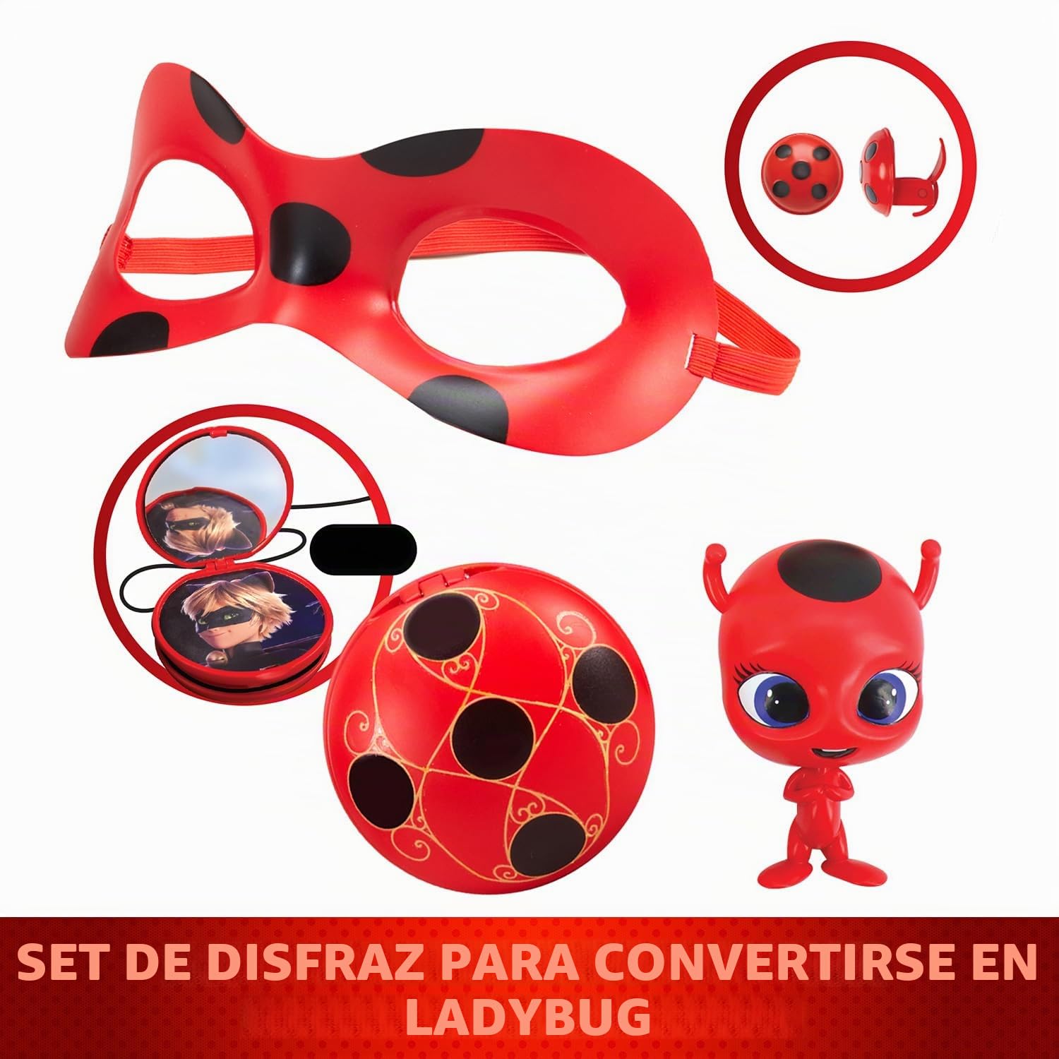 BANDAI - Miraculous Ladybug - Set de transformación - Disfraz Ladybug - Máscara, Yoyo, Pendientes Tikki Kwami - Disfraz y Accesorios Miraculous - Juguete para niños de 4 años y más - P50604