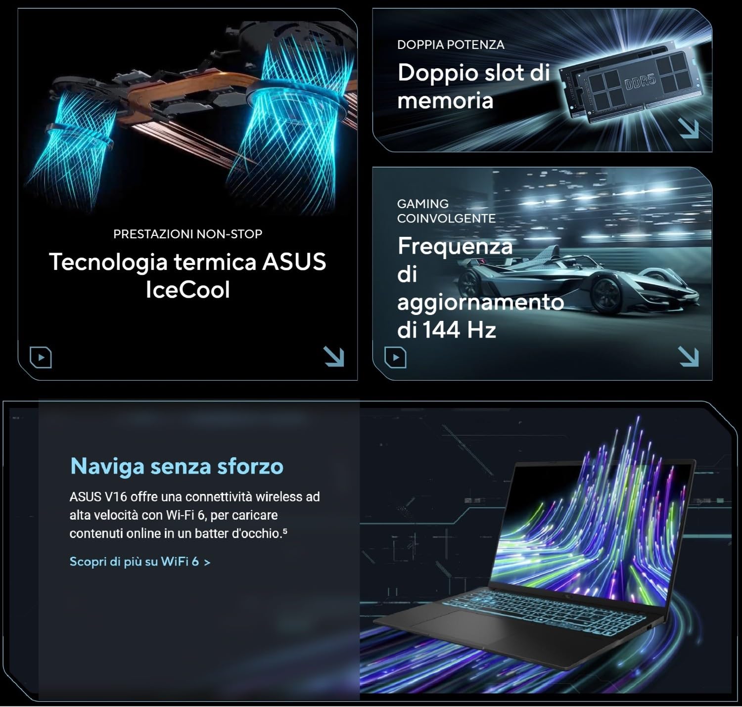 ASUS Notebook Gaming, CPU Intel Core 7 240H 5,2 GHz, RAM 32GB DDR5, SSD 1TB NVMe, NVIDIA GeForce RTX 5050 8GB, Display 16" FHD IPS, WiFi 6E, Tastiera Retroilluminata, Win 11 Pro, Portatile QWERTY