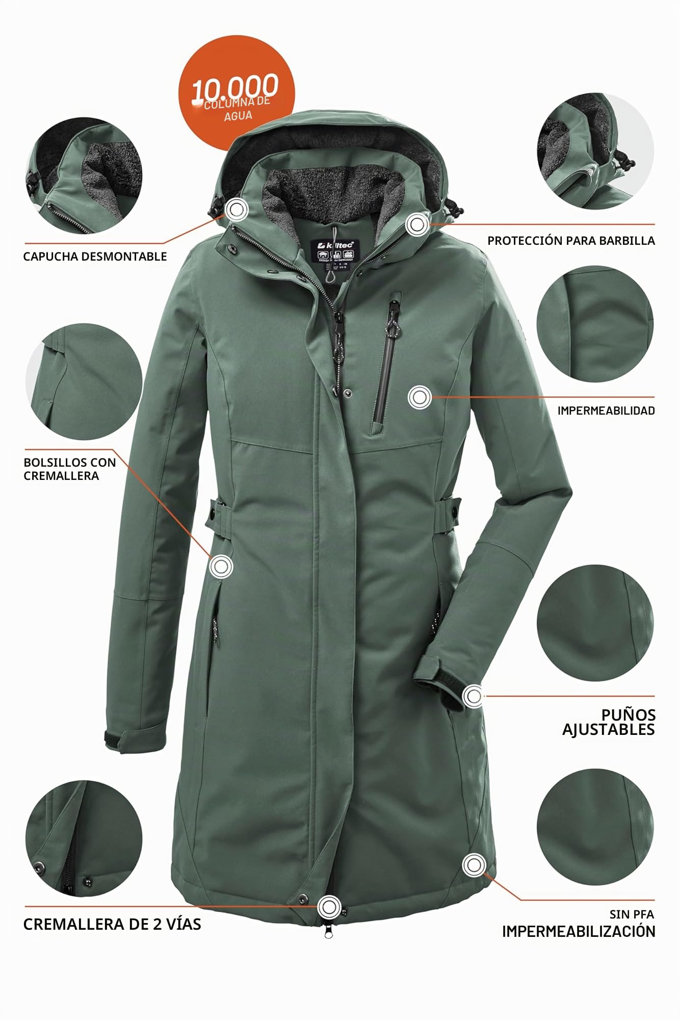 Killtec Kow 165 Wmn Prk Parka funcional/parka con capucha desmontable Women´s (Pack de 1)