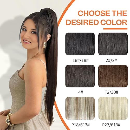 Miniatura 6 de Fashion Icon - Extensión de cola de caballo de 30 pulgadas con cordón largo y recto para mujer 1B 600oz