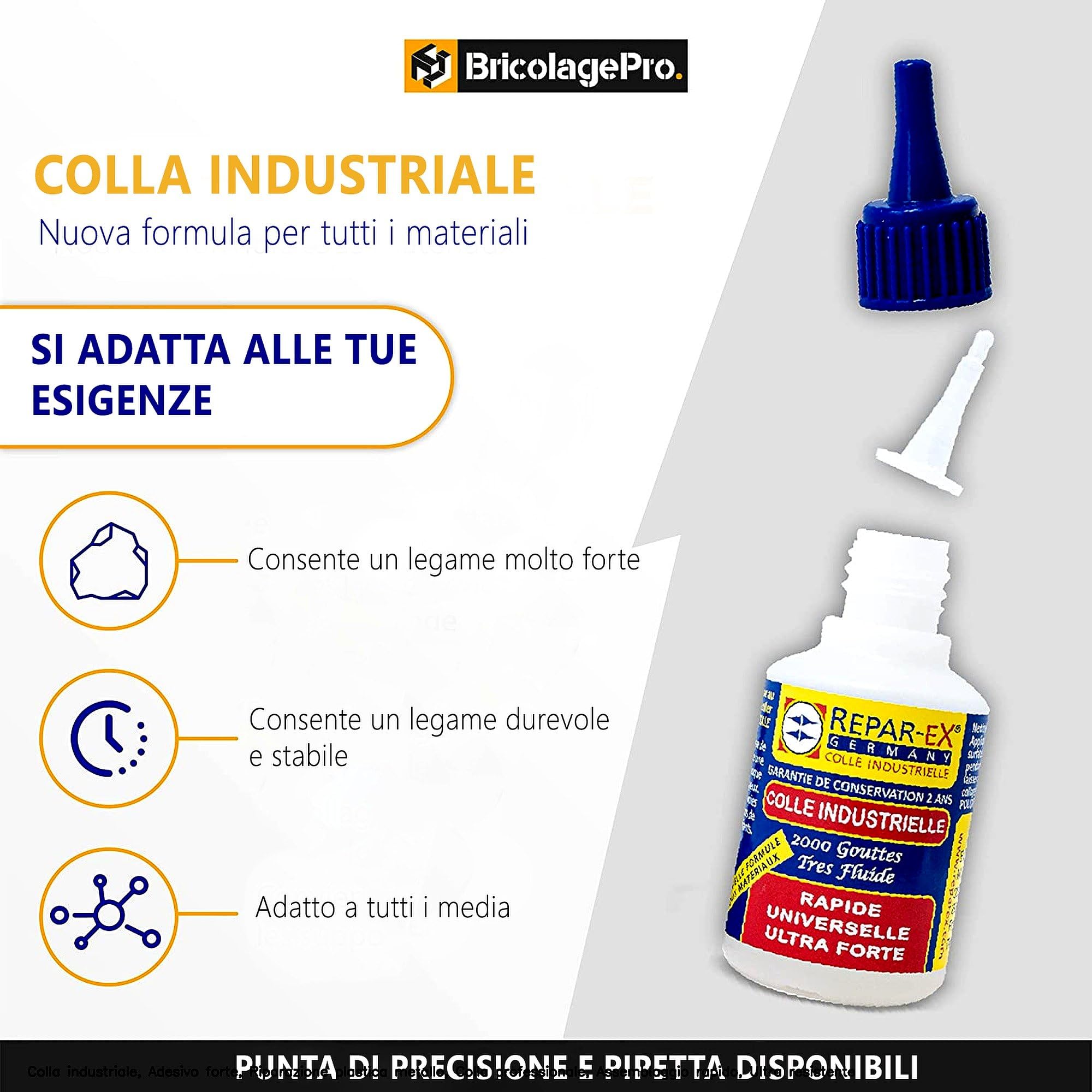 Repar-eX - Colla Industriale Ultra Forte | Kit 3-in-1 con Polvere e Attivatore | Asciugatura Rapida e Adesione Massima | Per Metallo, Plastica, Vetro, Legno e Ceramica | Fai-da-te e Riparazioni