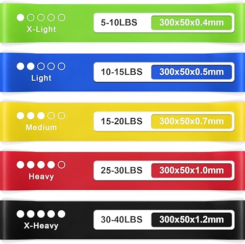 Miniatura 5 de Bandas de resistencia para entrenamiento, bandas de ejercicio con 5 niveles de resistencia, bandas de entrenamiento multicolor para fitness en