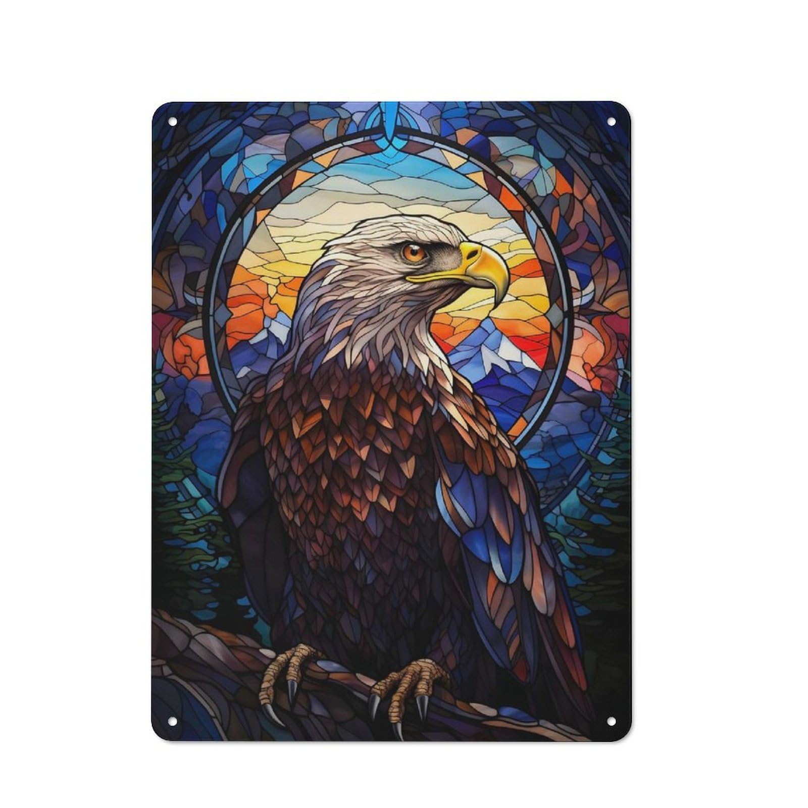 Junmoney Eagle Stained Glass Retro Metal Plaque 40X30cm For Living Room Or Hallway, For An Autumn Wall Display In Living Room And Hallway