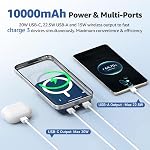 Azmuth Banque d'énergie sans fil magnétique 10000mAh, Compatible avec MagSafe 15W Chargeur rapide portable pour iPhone COMMISSION ÉCONOMIQUE POUR L'EUROPE Series Stand intégré LED Affichage 20W PD USB-C bleu
