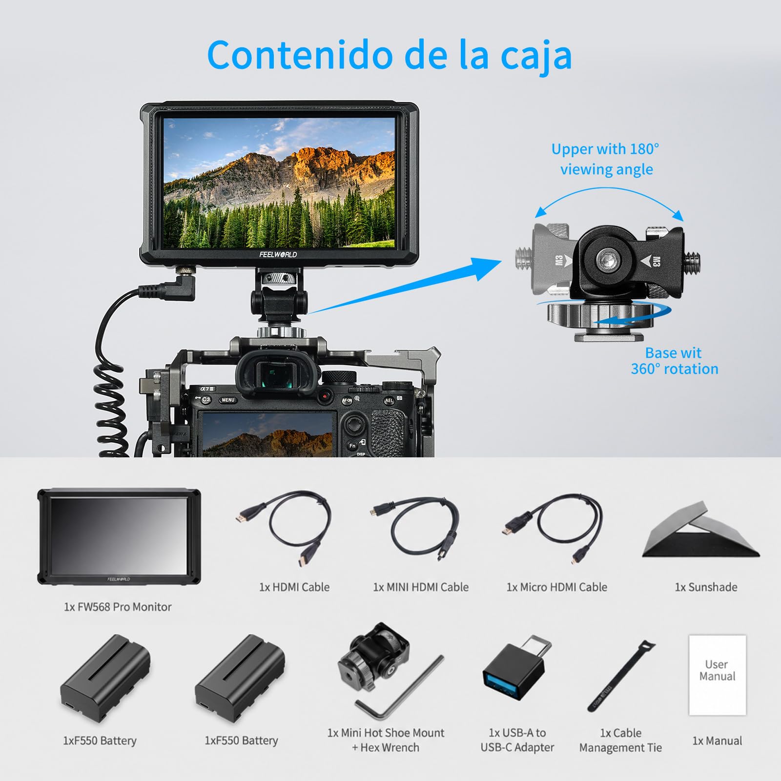 FEELWORLD FW568 Pro Monitor de Campo para Cámara DSLR de 6 Pulgadas, 1200nit de Alto Brillo, LUT 3D Personalizables, Entrada/Salida HDMI 4K 60Hz, Monitoreo de Forma de Onda, Ligero