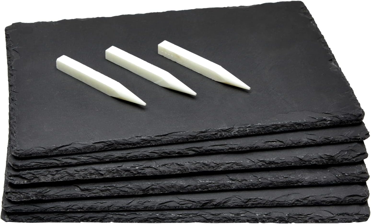 Juvale Mini Charcuterie Boards - 11.8 x 7.9 in, Black, Set Of 6 - Reusable Slate Plates with 3 Chalk Pieces - Heat-Resistant & Non-Porous - Versatile Sushi Plates & Gourmet Cheese Platter Display
