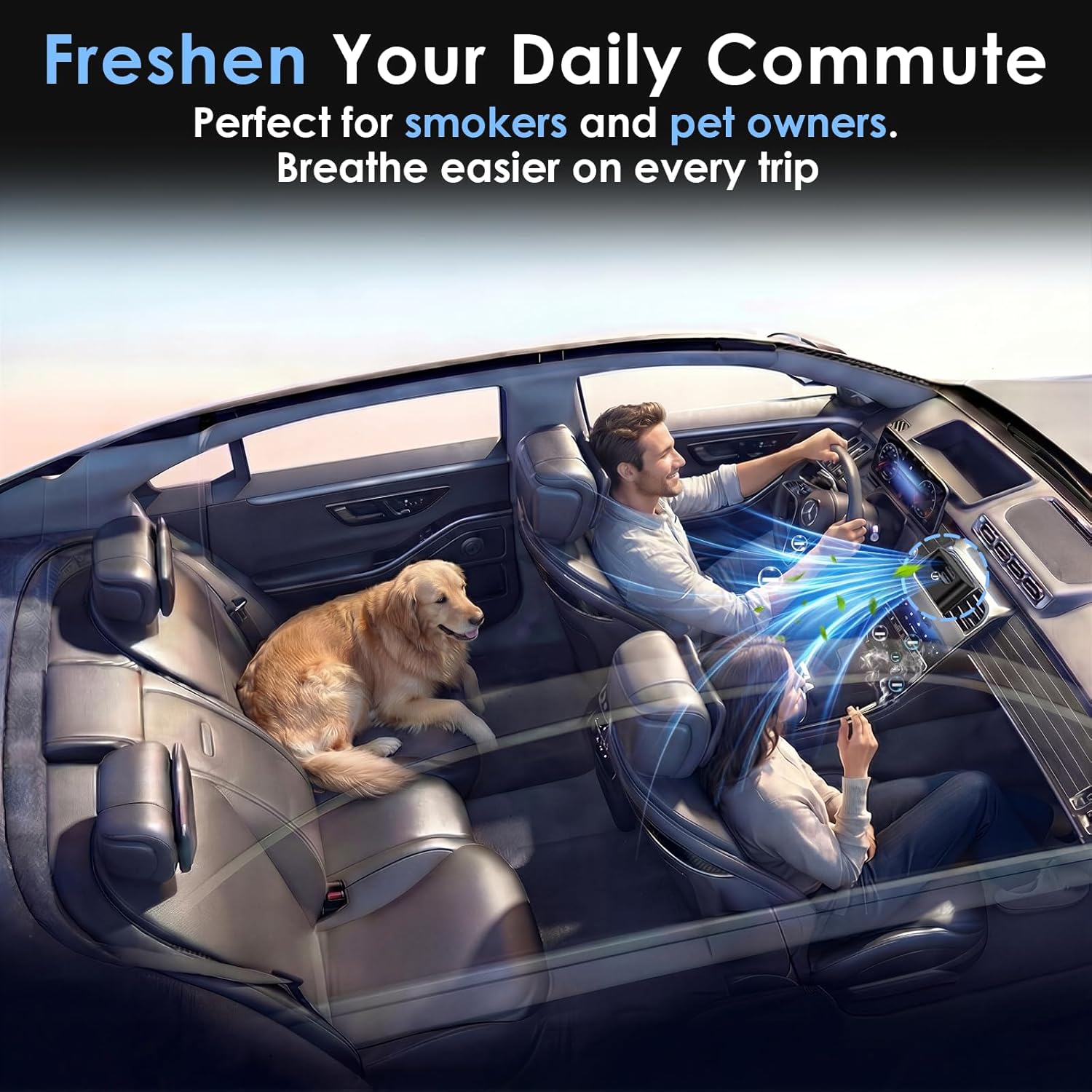 Bipolar Plasma Unscented Car Air Purifier: 100% Filter-Free Active Ionizer for Smoke & Pet Odors - Silent & Compact Car Odor Eliminator - Universal Vent Clip by Yakry
