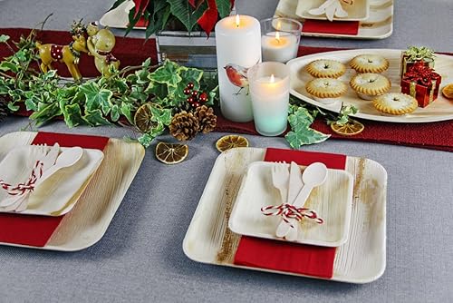 Miniatura 5 de Platos cuadrados de hoja de palma de 6 pulgadas 50 unidades, bandejas de cena resistentes y ecológicas desechables I Platos biodegradables de hoja