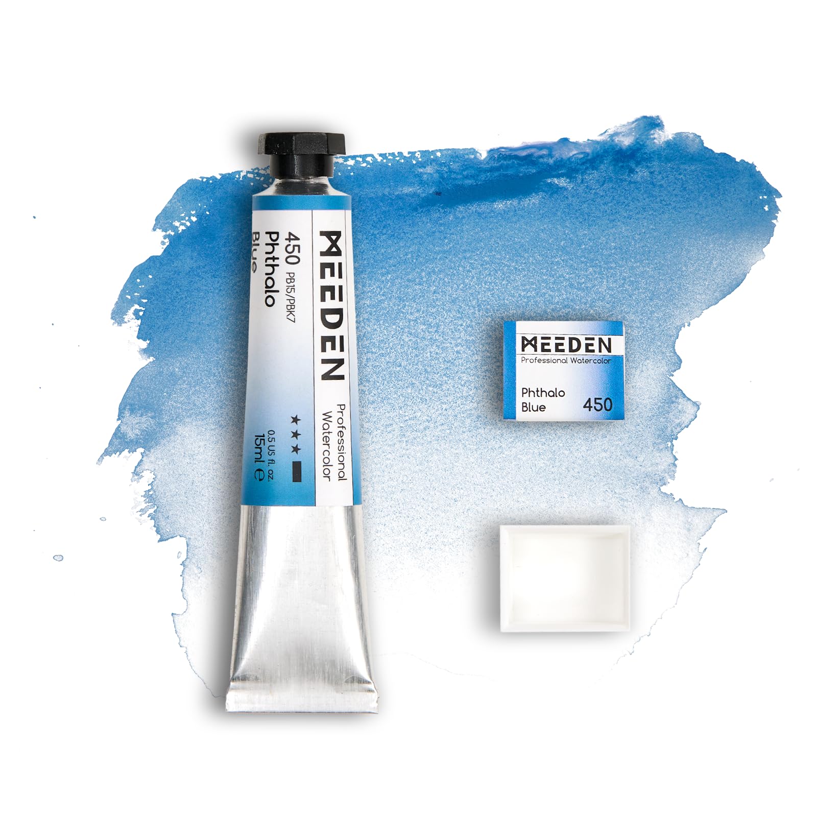 MEEDEN Künstler Aquarellfarbe: Phthaloblau - 15ml Tube, halbfeuchte Farb-Napfhälfte und leere Napfhälfte Set für Künstler und Profis