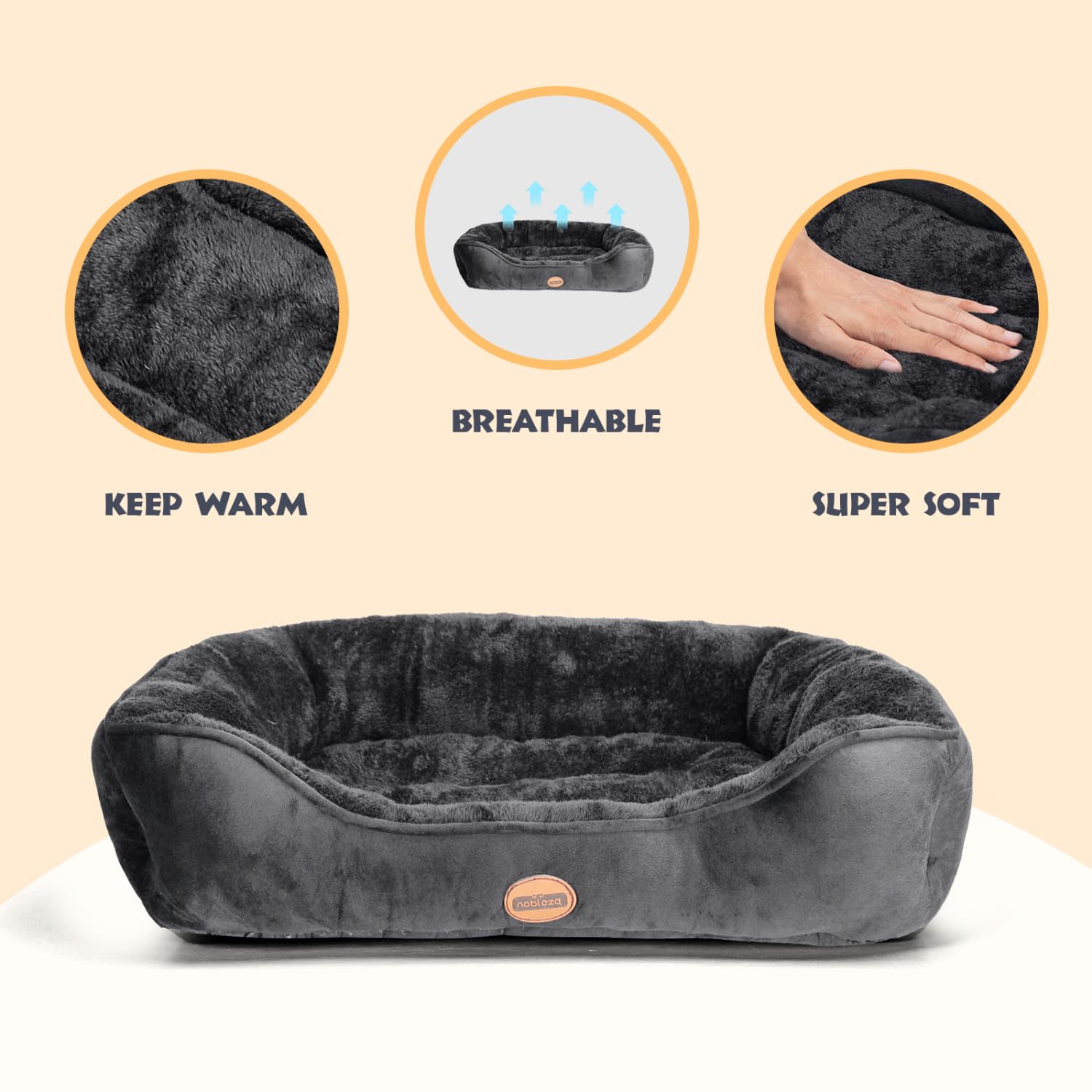 Nobleza Cuccia Per Cani Interno, 67x57cm Cuscino Morbido, Letto Traspirante Lavabile Per Animali, Nero