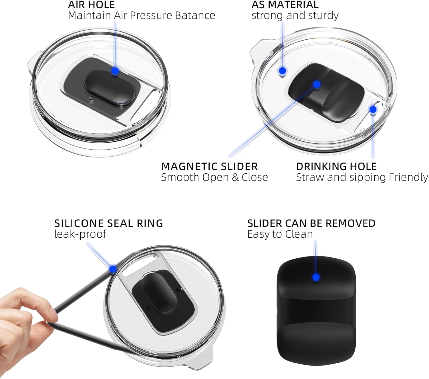 2 Pack Replacement Tumbler Lid for YETI 30 oz Tumbler, 14 oz Mug and 35 oz Straw Mug Replacement Cover with Magnetic Slider Switch (30oz, Black) - Image 4