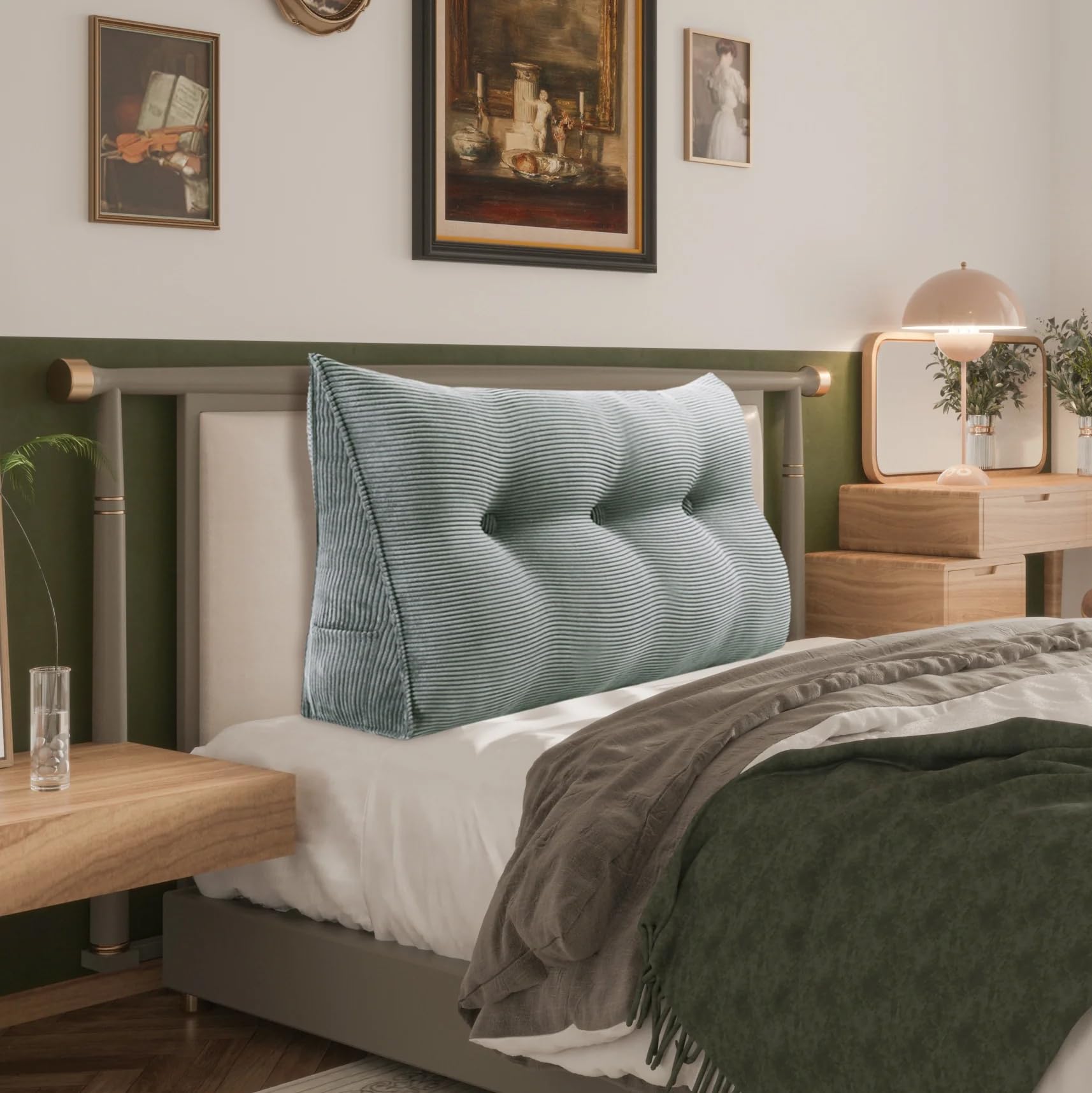 Lesekissen aus Cord für Bett und Sofa, Ergonomisches Rückenkissen, Stützkissen mit Rückenstütze, Grau 140 x 50 x 25 cm