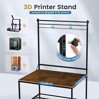 3D Printer Stand with Filaments Storage, 29.13L x 22.44W 3D Printer Table Filament Organizer Spools Holder Racks with Removable Basket, Hold Spool PLA, ABS, PETG for Workshop Studio Office (Brown)