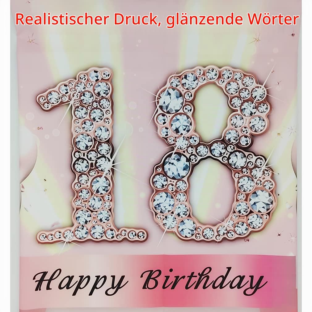 18. Geburtstag Deko-Set – Glitzerndes Banner/Poster 120x80 Cm – Pink, Wiederverwendbar – Für Mädchen – Wand- Oder Tischdeko Mit Kupferringen 18. Geburtstag Deko-Set – Glitzerndes Banner/Poster 120x80 Cm – Pink, Wiederverwendbar – Für Mädchen – Wand- Oder Tischdeko Mit Kupferringen