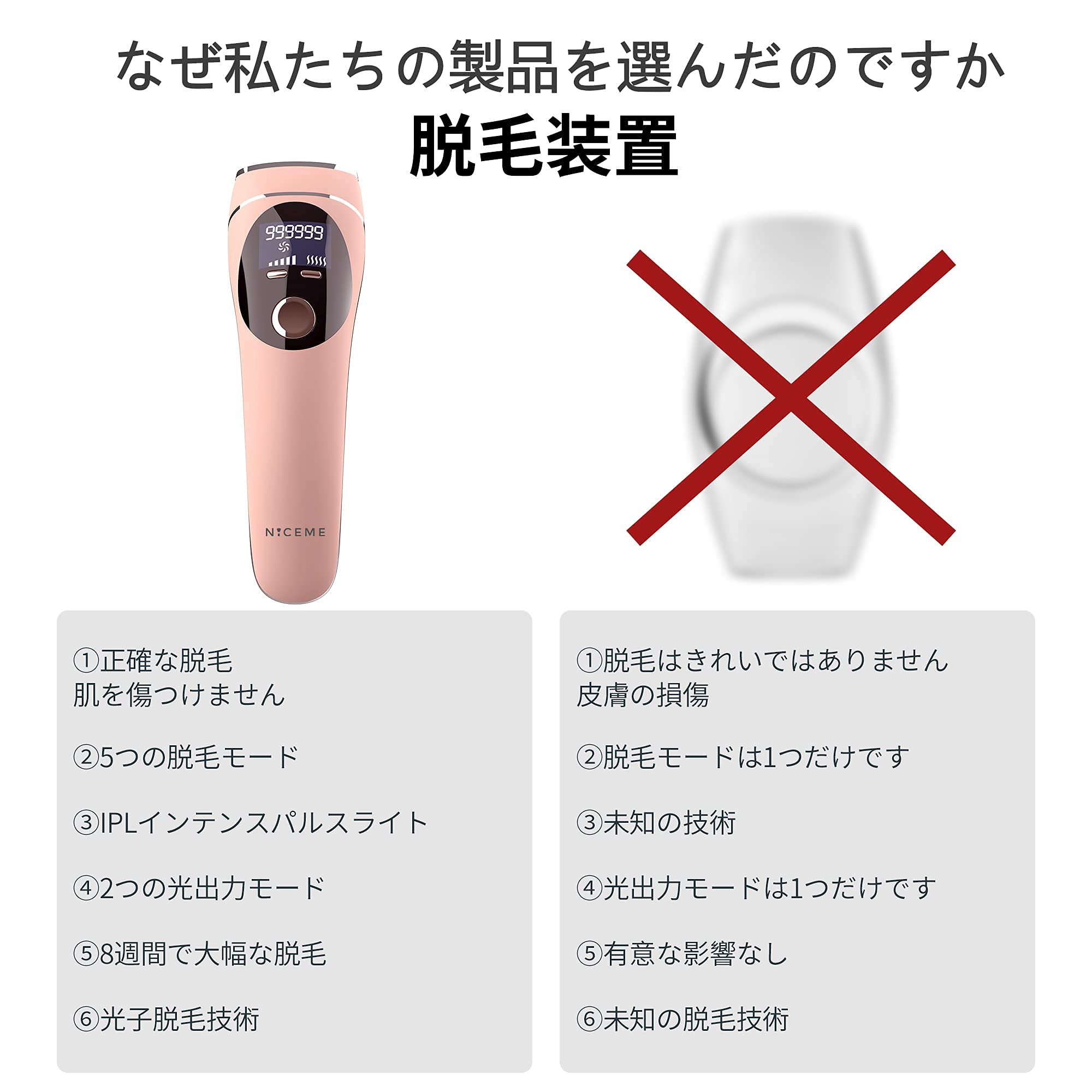 Amazon | NICEME脱毛器 IPL光 脱毛器 5段階 全身脱毛 99万回照射 手動
