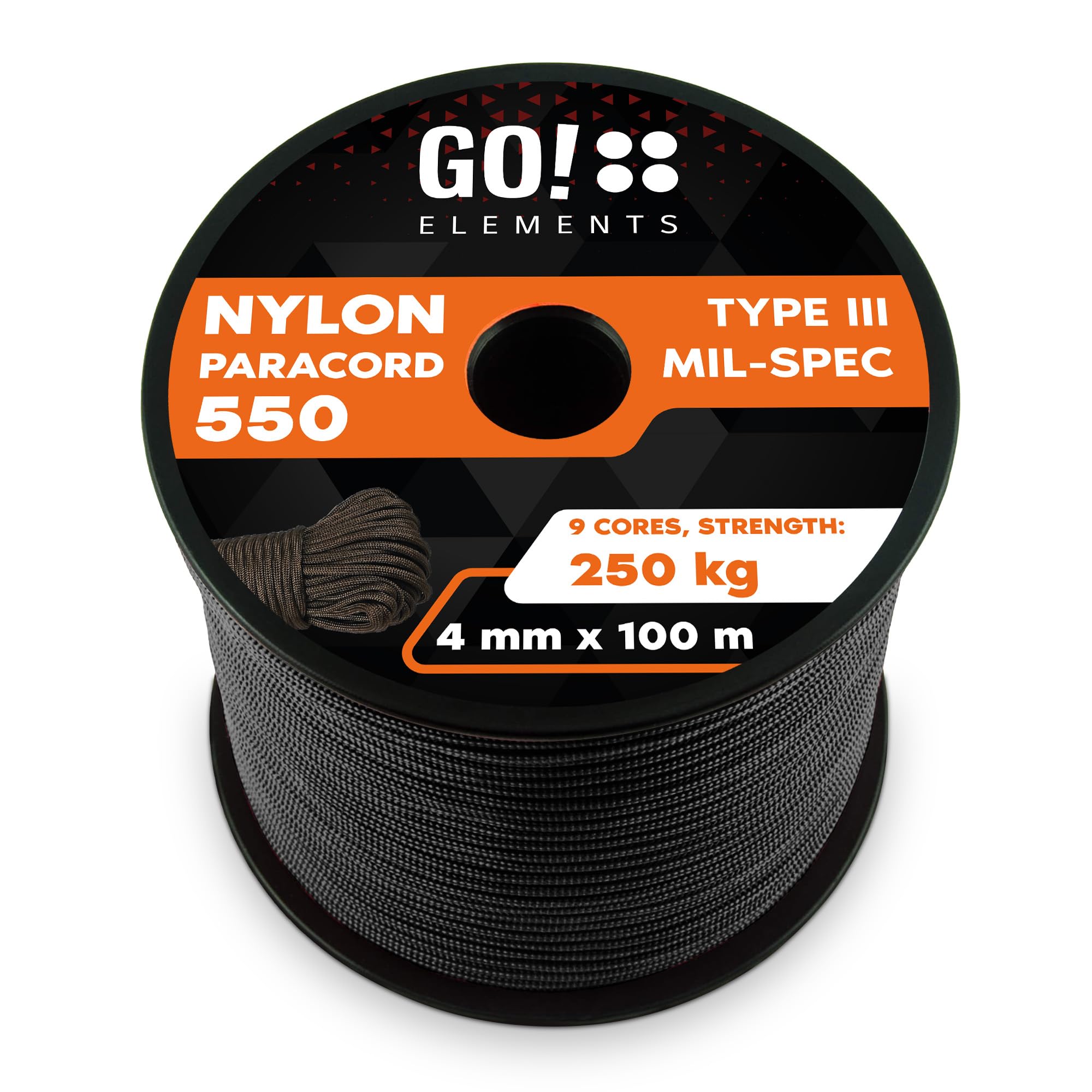 GO!elements Paracorde en Ficelle Nylon - 4mm Paracorde 550 Typ III Corde - approprié en Fil de Peche Nylon, Filet éthologique, etc. | Max. 250kg