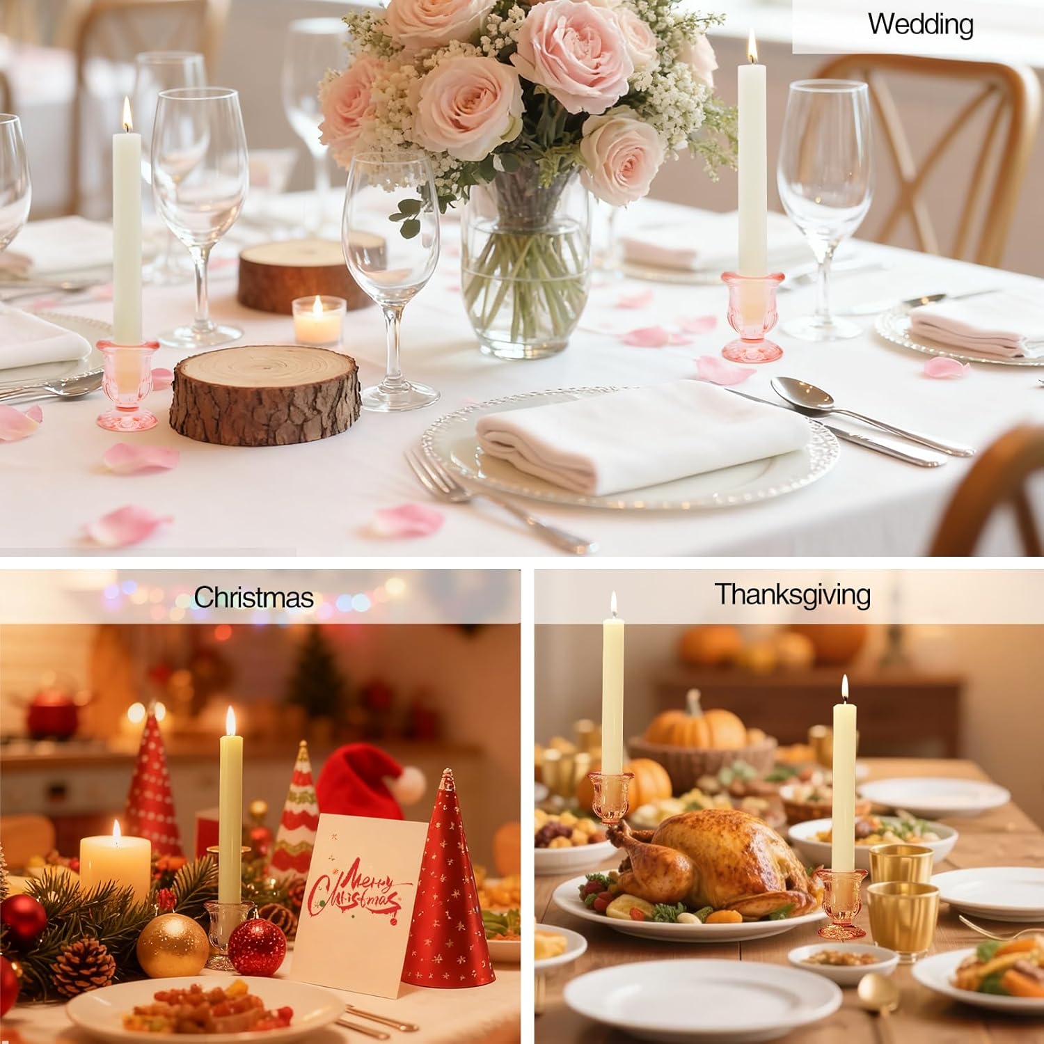 XXXFLOWER Candle Holder Taper Candle Holders Glass Candlestick Holders for Valentine's Day Wedding Party Birthday Holiday Décor Candelabra for Table Centerpiece Home Decor Gift(6 Pcs,Pink) - Image 6