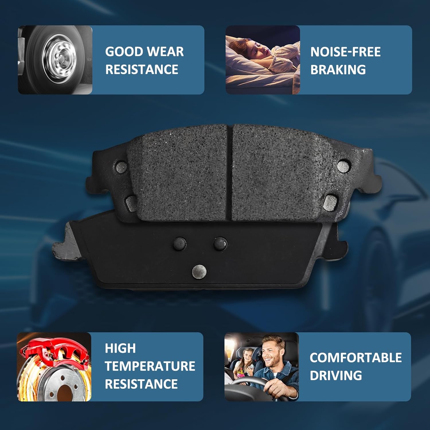 Front & Rear Ceramic Brake Pads Kits for Chevy Silverado 1500 2014-2018, Suburban/Tahoe 2015-2020,for Cadillac Escalade/ESV 2015-2020, for GMC Sierra 1500 2014-2018, Yukon/Yukon XL 2015-2020