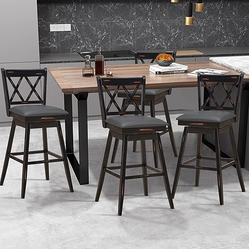 Miniatura 9 de COSTWAY Juego de 2 taburetes de bar giratorios de 360  de altura de barra de 29.5 pulgadas con cojín tapizado y respaldo ergonómico, marco