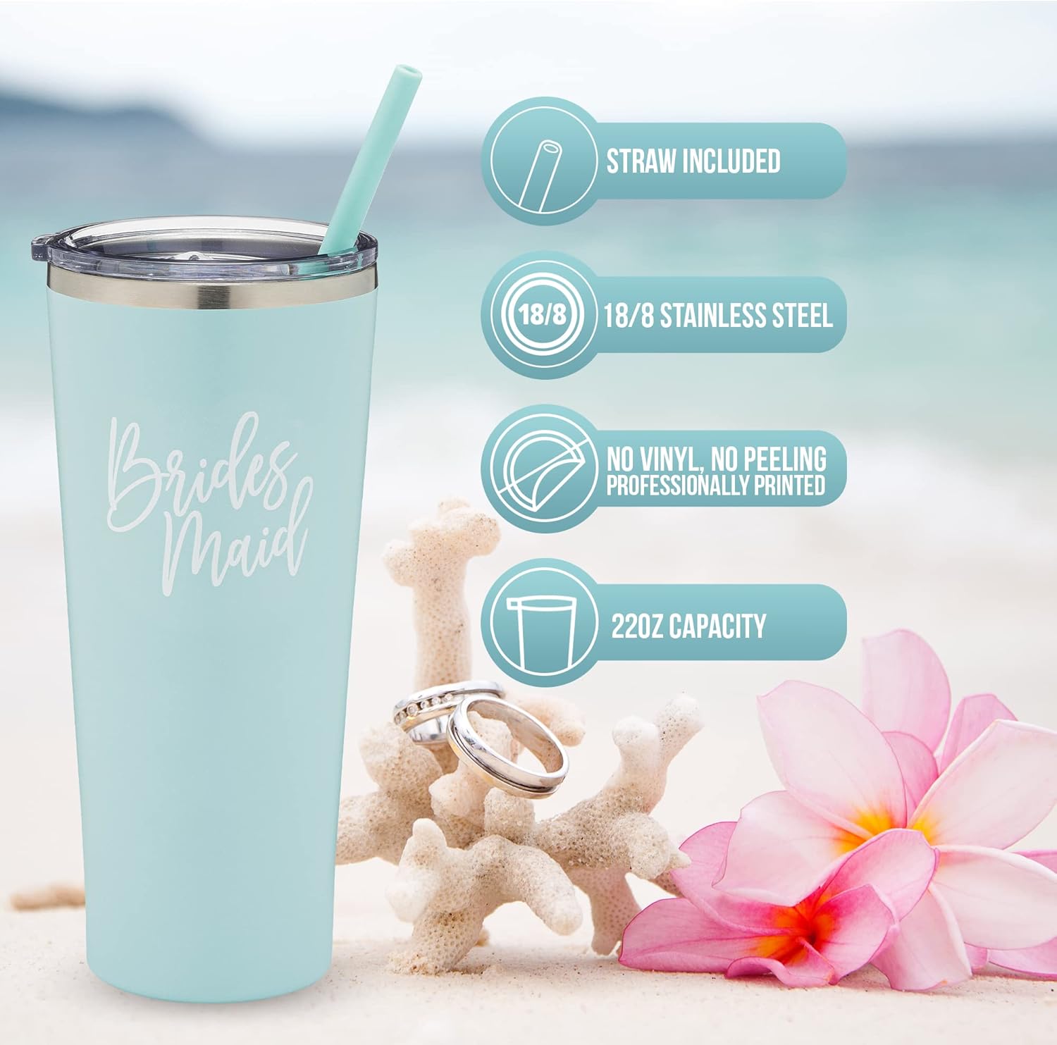 Bridesmaid Tumbler Cup – Seamist Mint, Vacuum Insulated Stainless Steel, Personalized Bridal Shower Gift, Bachelorette Party, Bride Travel Mug, Keeps Drinks Hot or Cold - Image 3