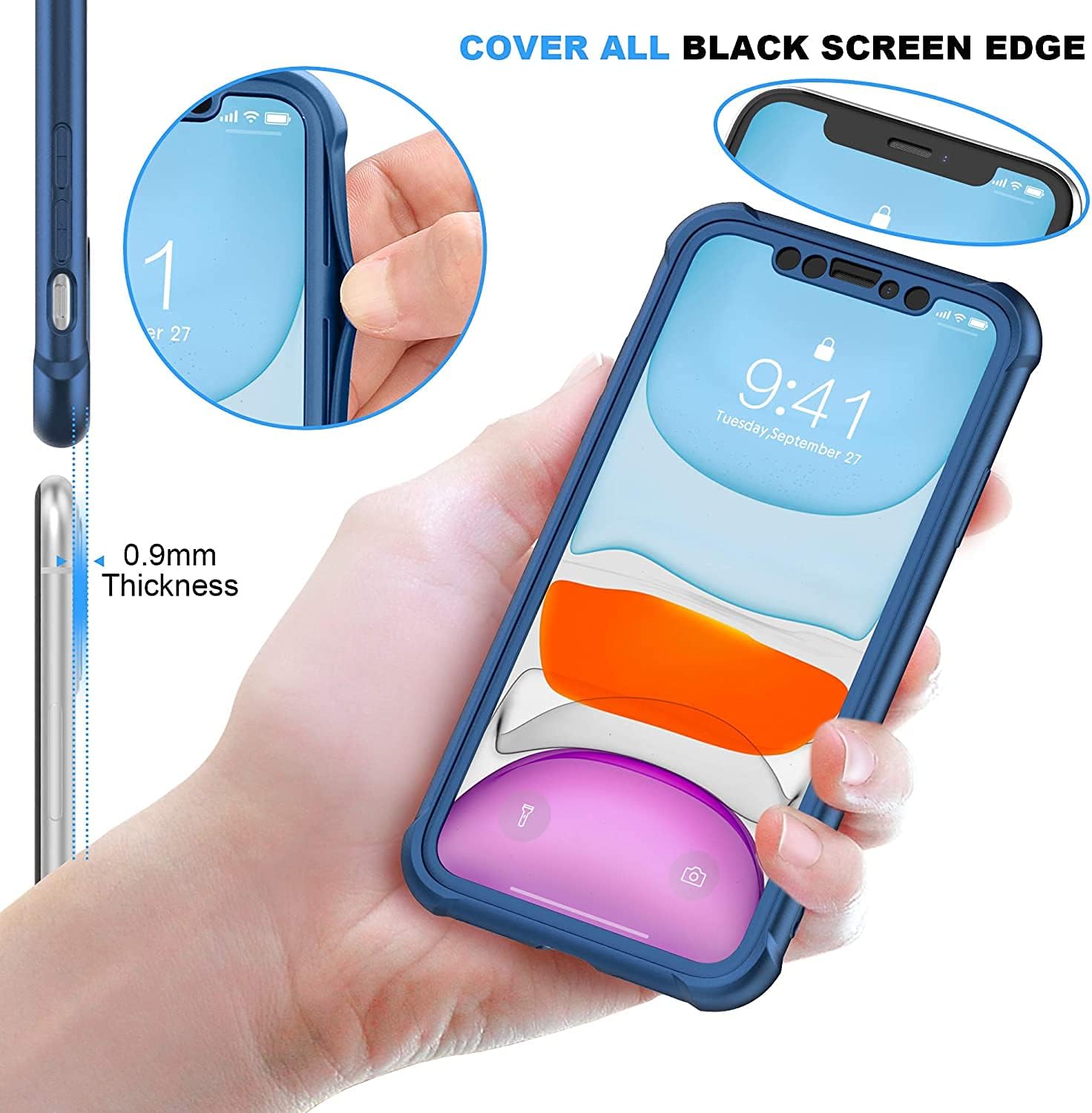  for iPhone 11 Case, with[2 x Tempered Glass Screen Protector] [10 Ft Military Grade Drop Test] [Camera Protection] 360° Full Body Shockproof Protection Rubber Silicone for iPhone 11 6.1"-Blue thumbnail
