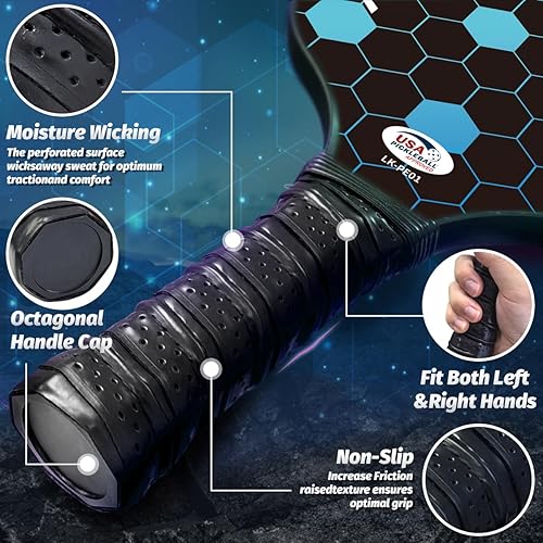 Miniatura 4 de LEEKEY Pickleball Paddles Set of 2 - USAPA Approved Fiberglass Pickleball Racket, Racquet Made of Polypropylene Honeycomb Core,Lightweight Design