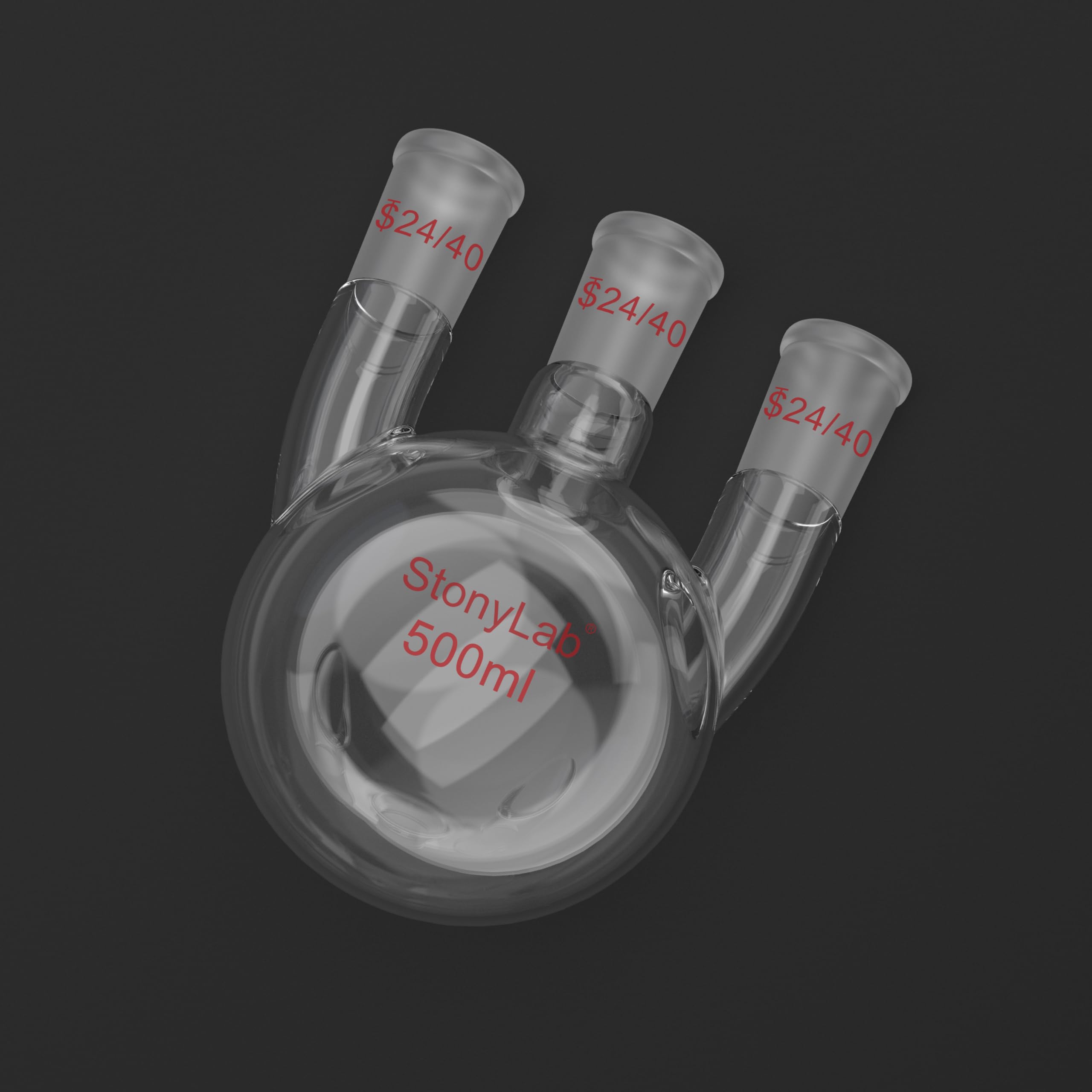 stonylab Fiole à Fond Rond 500 ml avec 3 Cols Droits-24/40, Verre Borosilicate, Idéale pour Chimie, Laboratoire, Expériences Scientifiques, Distillation et Reflux