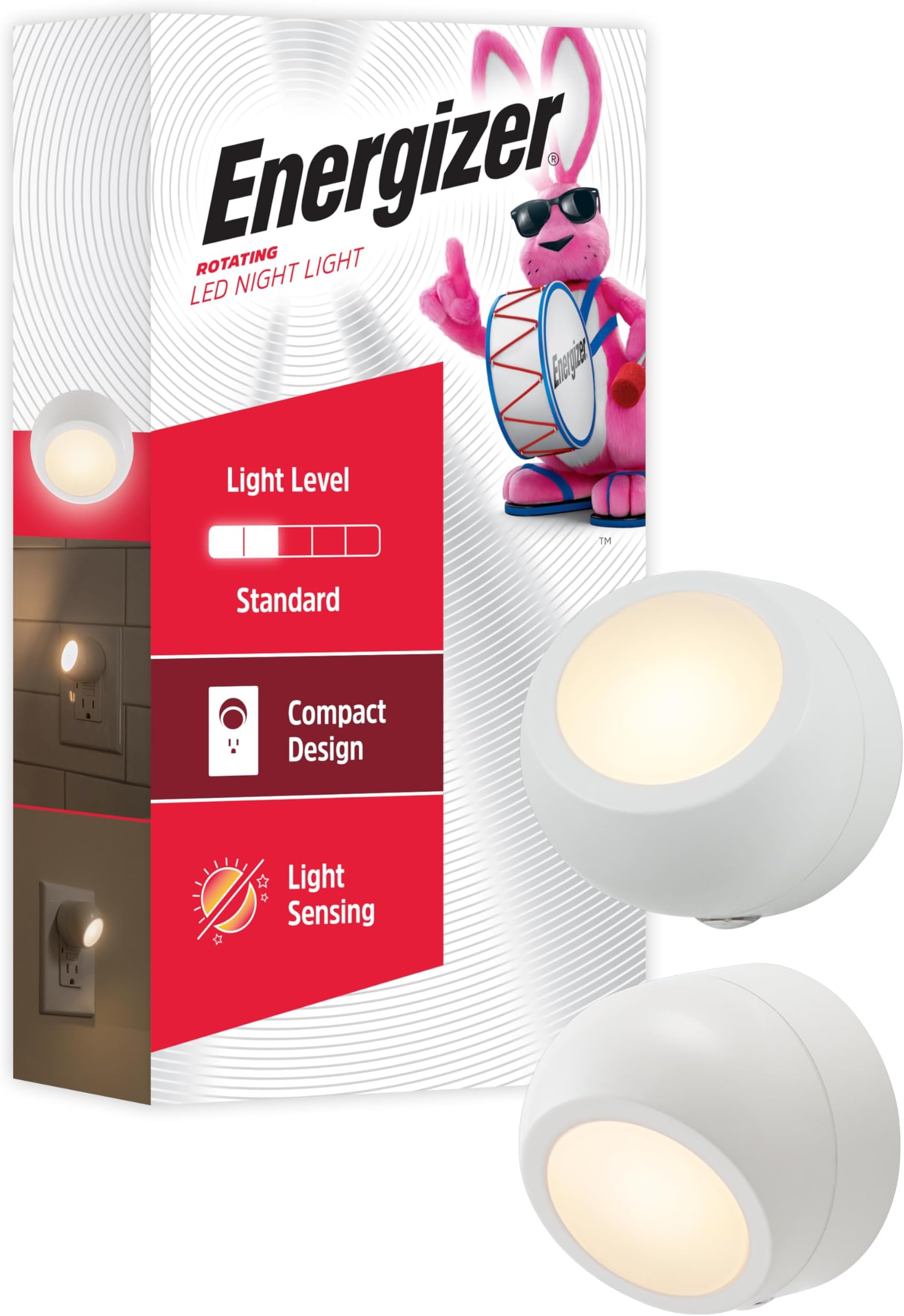 Energizer LED Rotating Night Lights Plug Into Wall Dusk to Dawn Sensor Home Decor Apartment Essentials Ambient Lighting Nightlight 40293 2 Pack