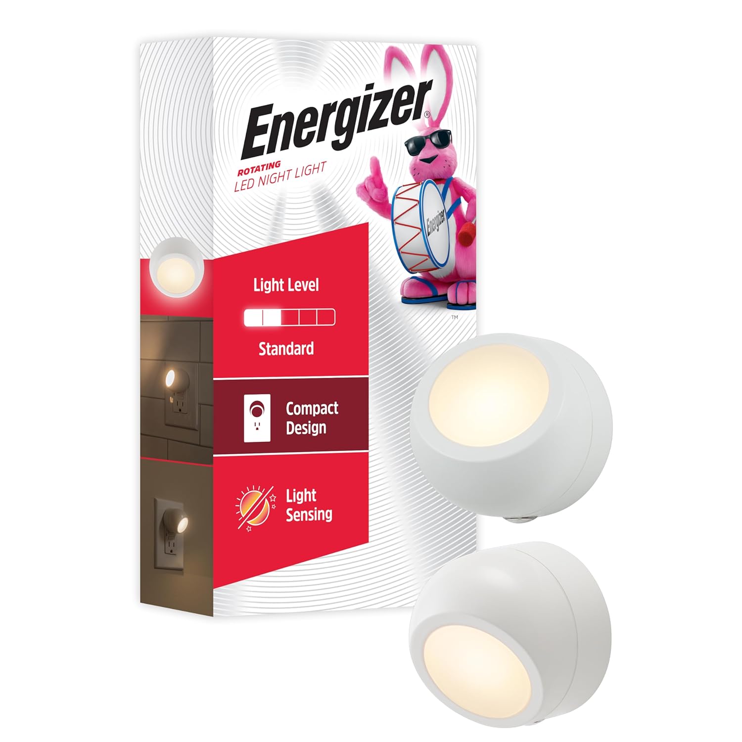 Energizer LED Rotating Night Lights Plug Into Wall Dusk to Dawn Sensor Home Decor Apartment Essentials Ambient Lighting