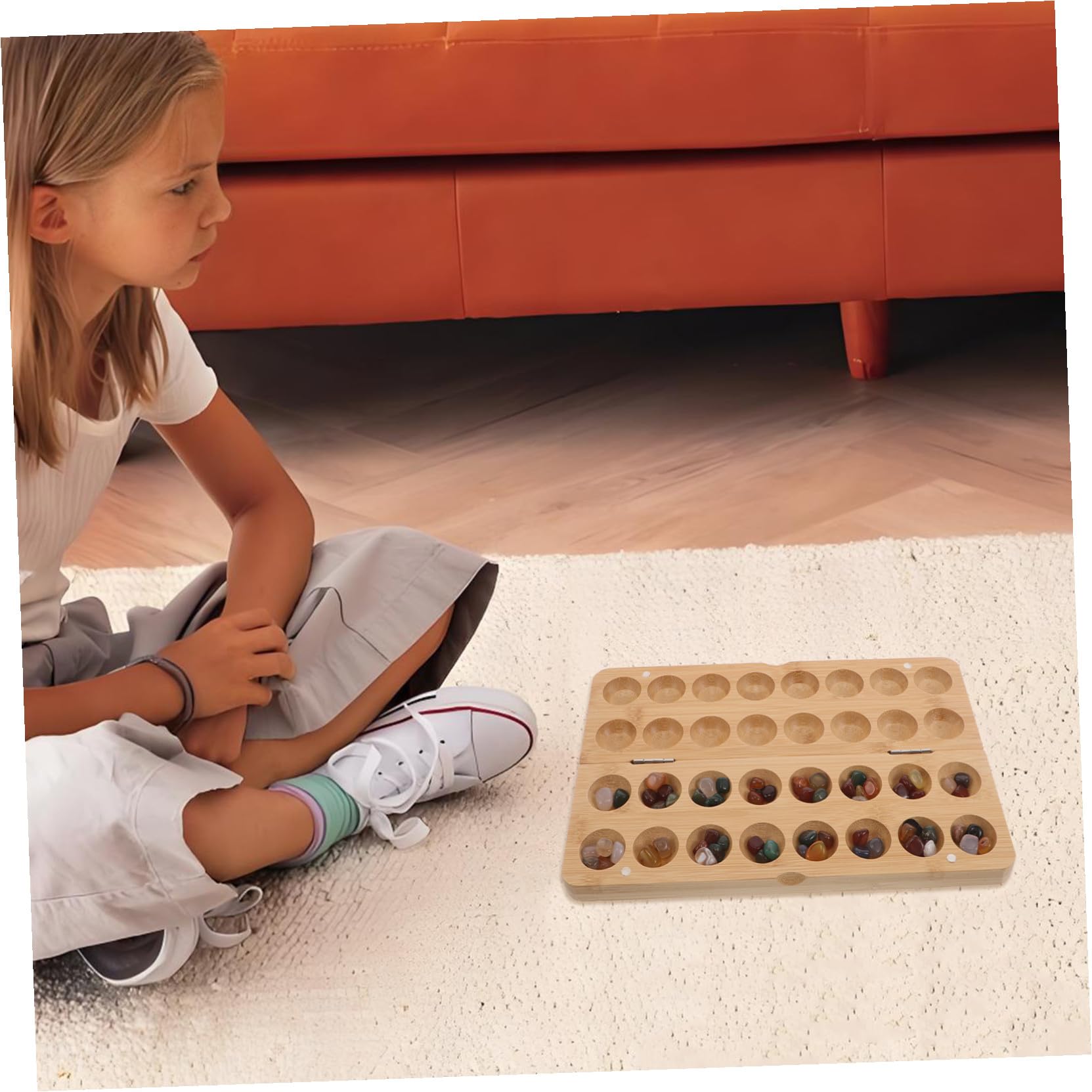 Milisten Scacchiera Mancala in Pietra Biglie di Perline Gioco da Tavolo Strategico per Ragazzo Ragazza Ragazza di Giochi Educativi per Scuola e Vacanze