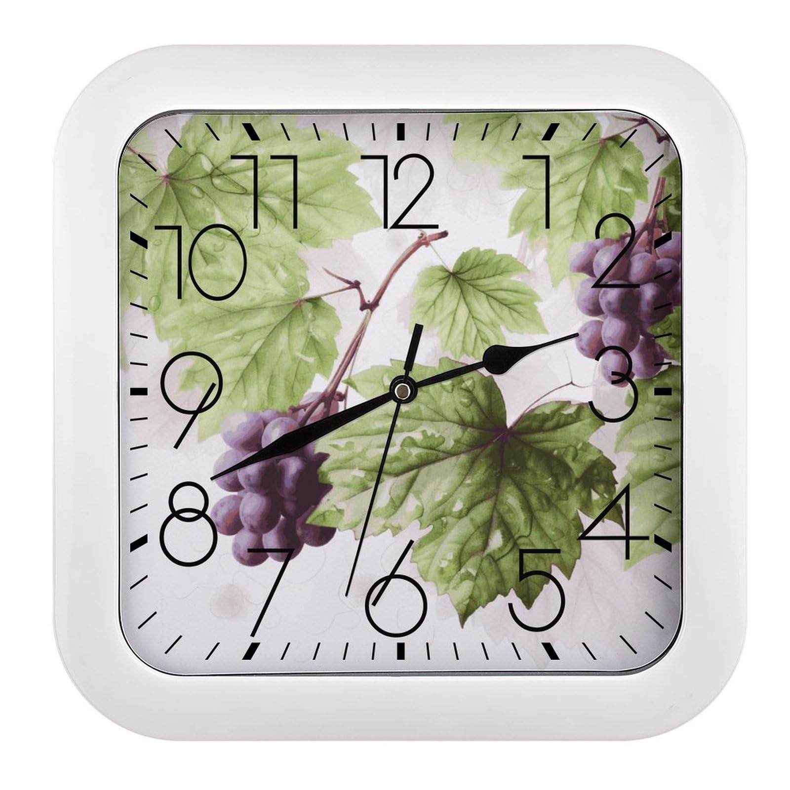 JTREHY Beautiful Grape Leaves Wall Clock The Sound is Soft Square Timepiece Fashion Precise Easy to Read Numbers | Perfect Living Room Kitchen Or Office Clocks