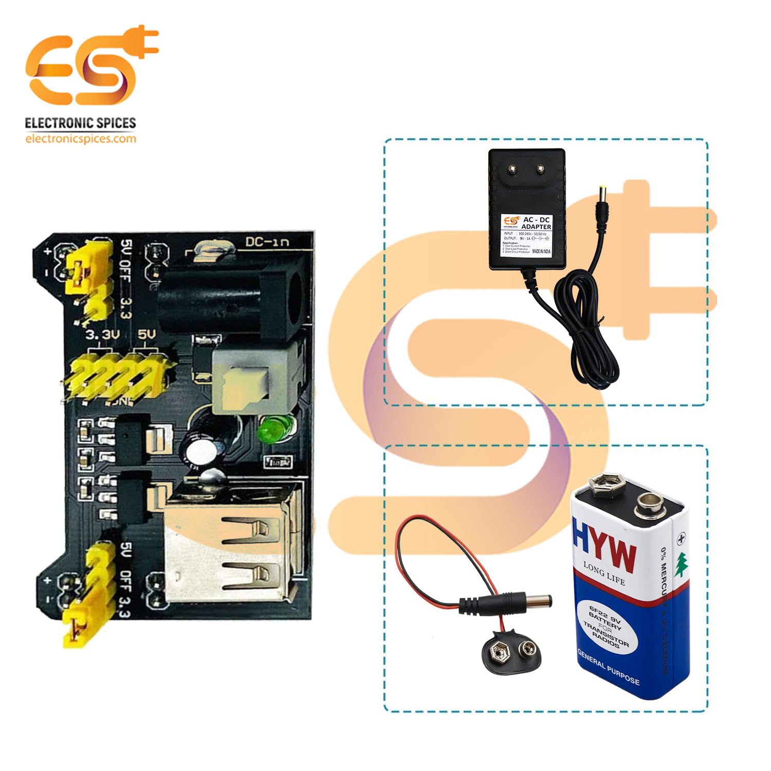Electronic Spices Basic Starter Kit with Capacitor,Diode,Resistor,Transistor, Jumper Wire, 830 Breadboard (350 Item), Assorted - Image 4 thumbnail