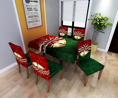Miniatura 2 de Juego de 6 fundas elásticas para sillas de comedor de Navidad, extraíbles y lavables, de elastano, diseño de lazo verde para Navidad, fundas de