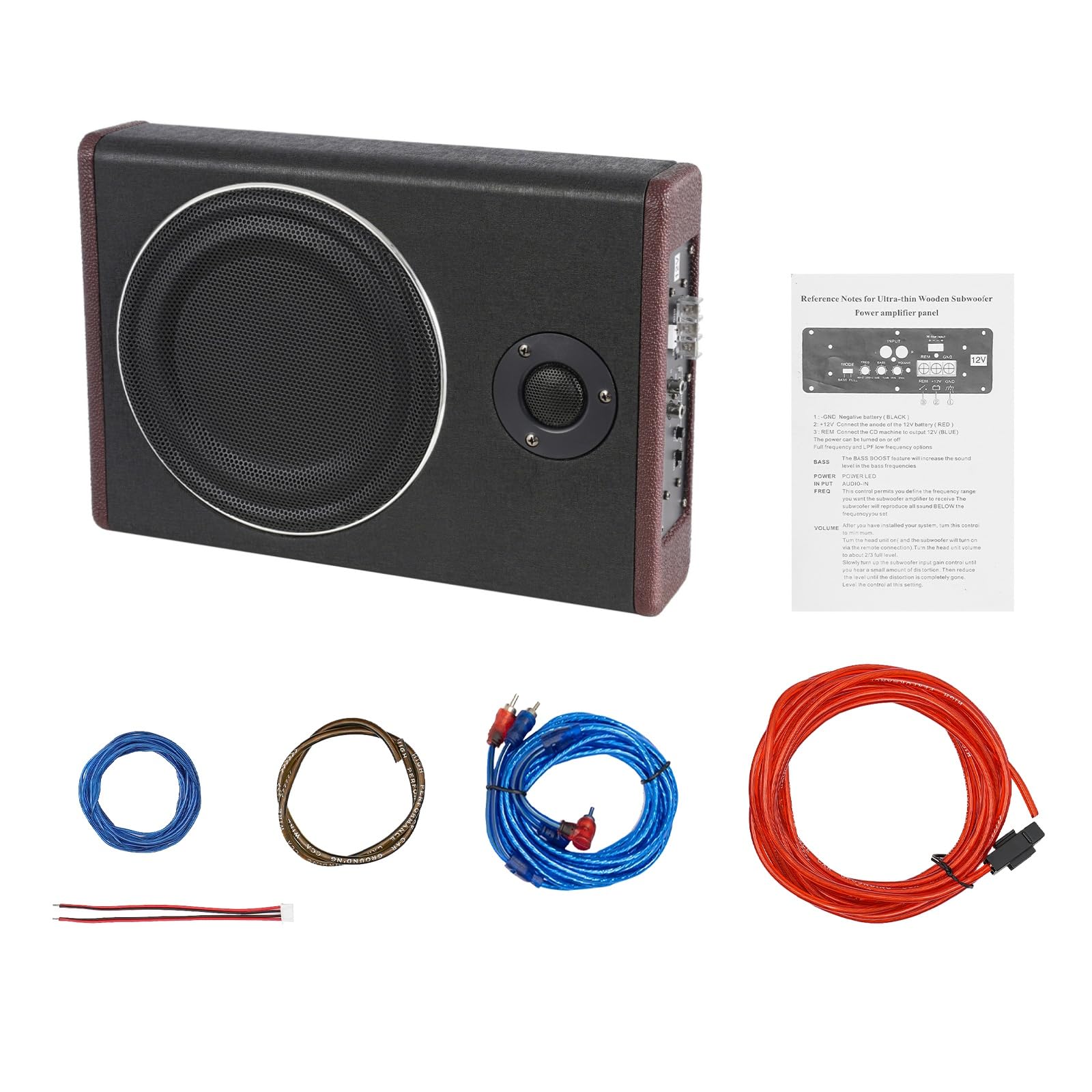 Altoparlante Compatto in Acciaio Inox Ultra Sottile per Auto, Subwoofer Attivo 12V 600W, Audio Passivo