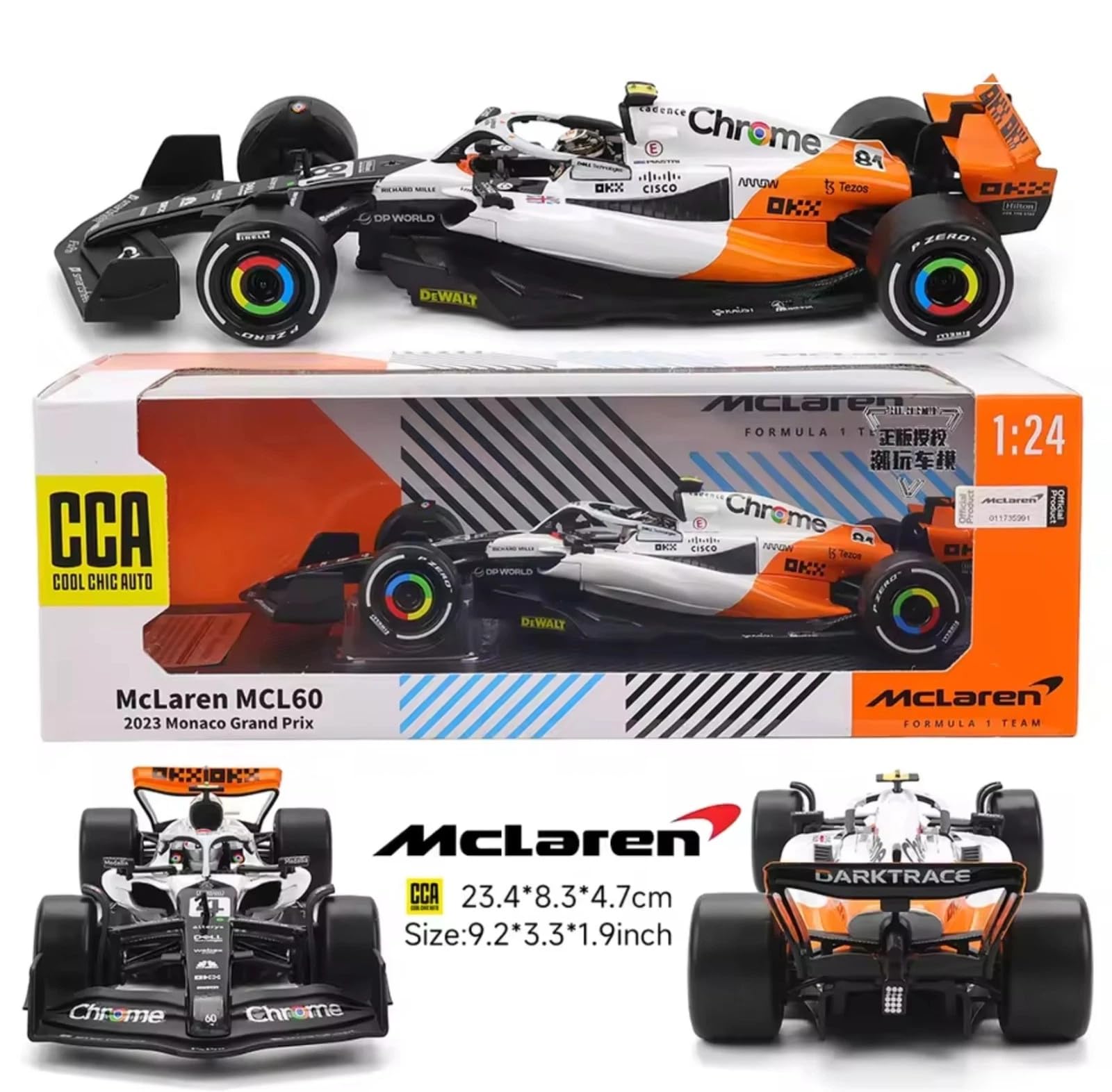 2023年塗装限定版　1:24 MCLAREN F1 MONACO GP CCA Qnik CCA McLaren MCL60 Formula 1 Monaco GP 2023 Special Chrome Die
