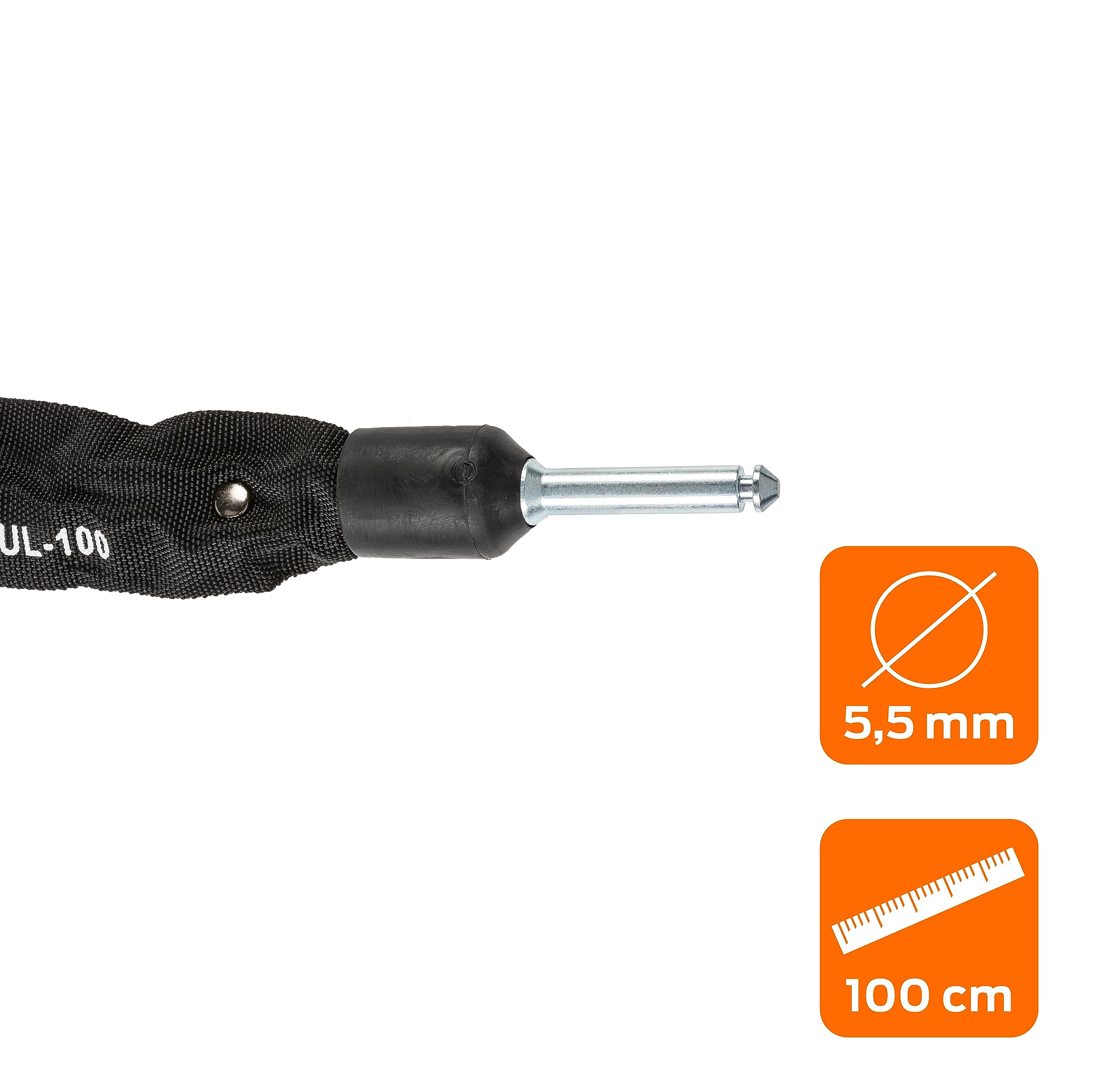 Catena Di Sicurezza ULC Pro Per Bici – 110 Cm, Maglie In Acciaio Temprato 8,5 Mm, Custodia In Poliestere Nera