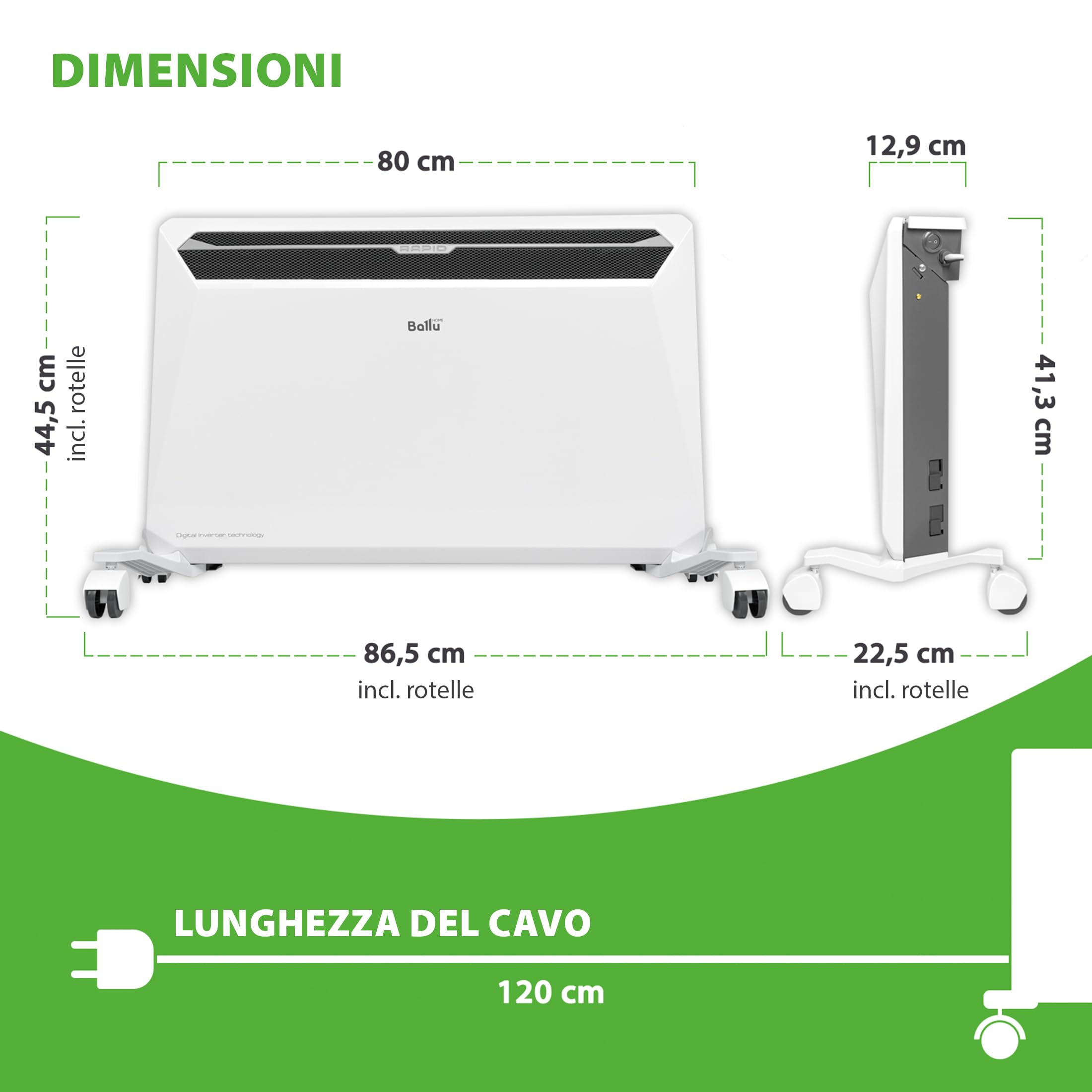 Ballu Rapid Convettore Riscaldatore con 2200W bianco - fino al 30% di risparmio energetico grazie all'esclusiva tecnologia Inverter + Modulo Wifi, programma settimanale, conforme ErP