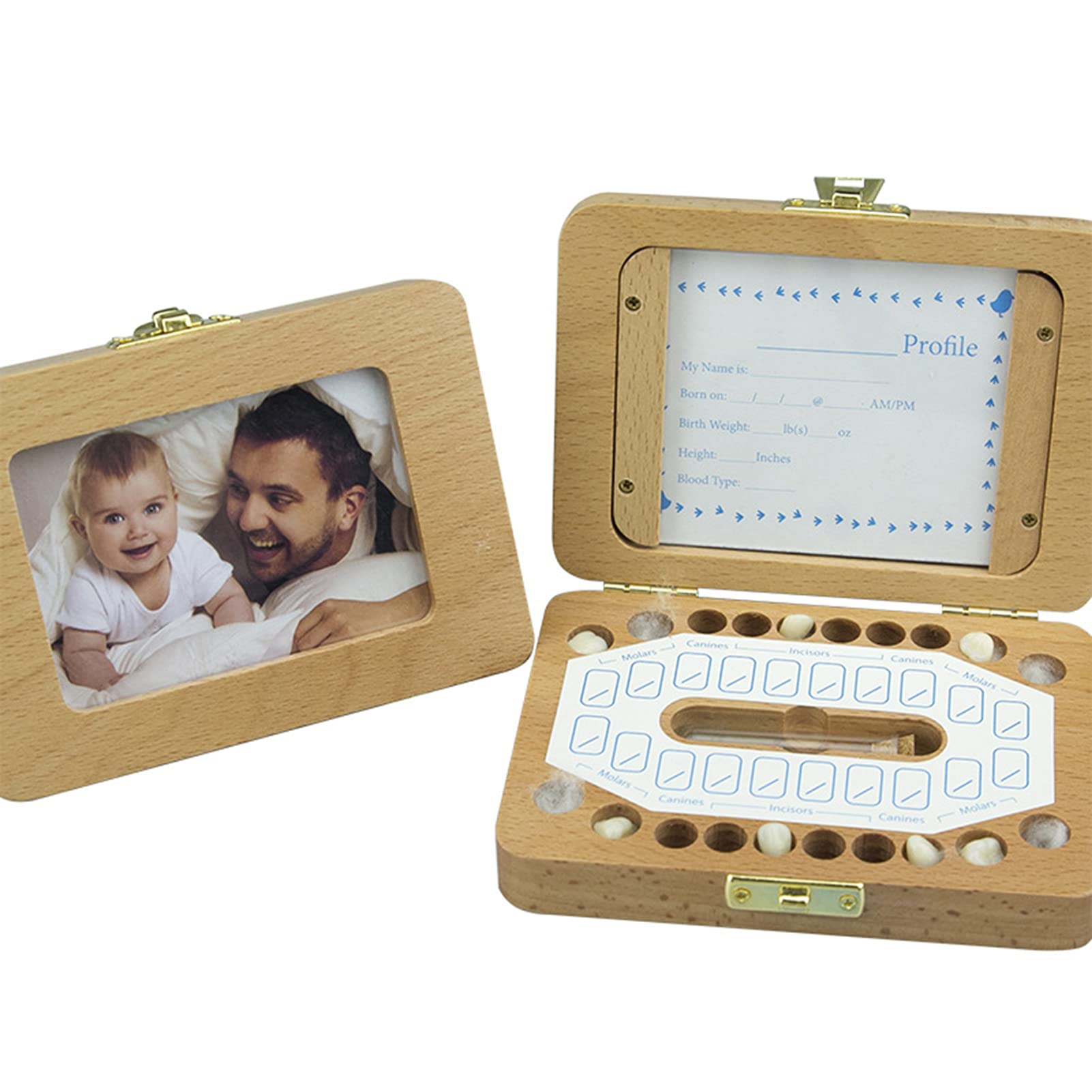 Baby Tooth Box Wooden Dental House Children Baby Teeth Drop Box hoto Frame Teeth Hair Storage Container Holder Saver Memorial Box with Various Accessories-image-31