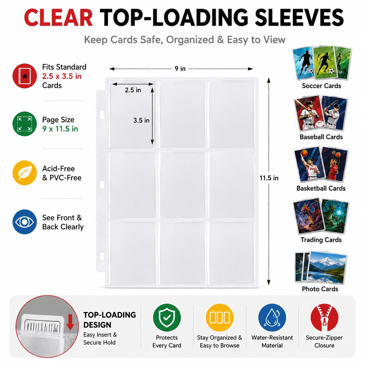 HBK Classeur de cartes de football à 9 poches en cuir synthétique avec 50 pochettes pour cartes de sport, cadeau pour collectionneurs de cartes de sport (900 poches)