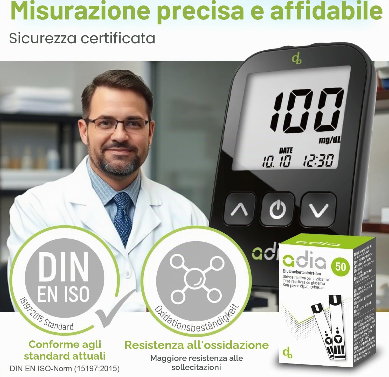 Strisce reattive adia (150 pezzi) – per misurare e monitorare la glicemia in modo semplice e conveniente in caso di diabete (apparecchio non previsto con questa offerta)