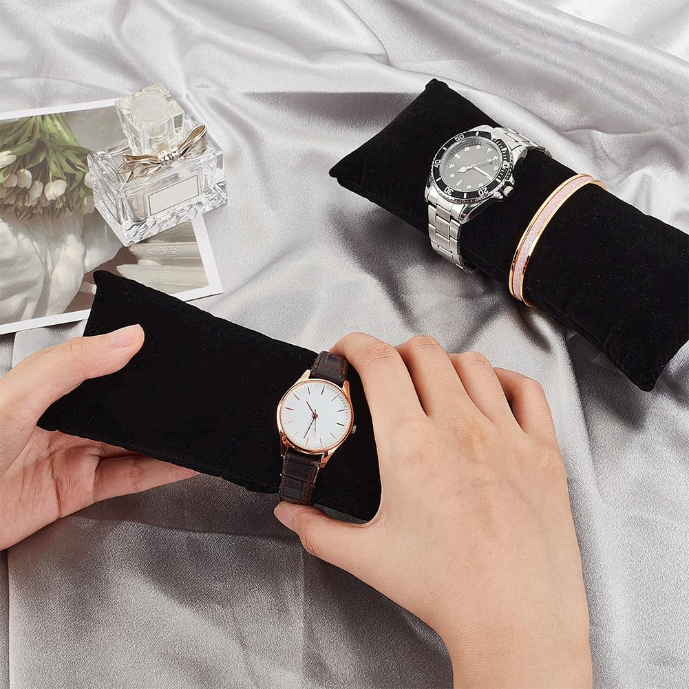 4 Supports De Montre En Velours Noir - Présentoir Pour Bracelets Et Bijoux - 20,5x8,2cm