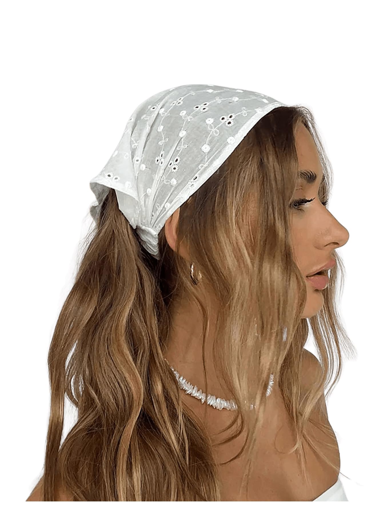 OYOANGLE Pañuelo para el pelo para mujer, estilo bohemio, con ojales, de ganchillo, diademas, accesorios para el cabello, Blanco, 1 Count (Pack of 1)