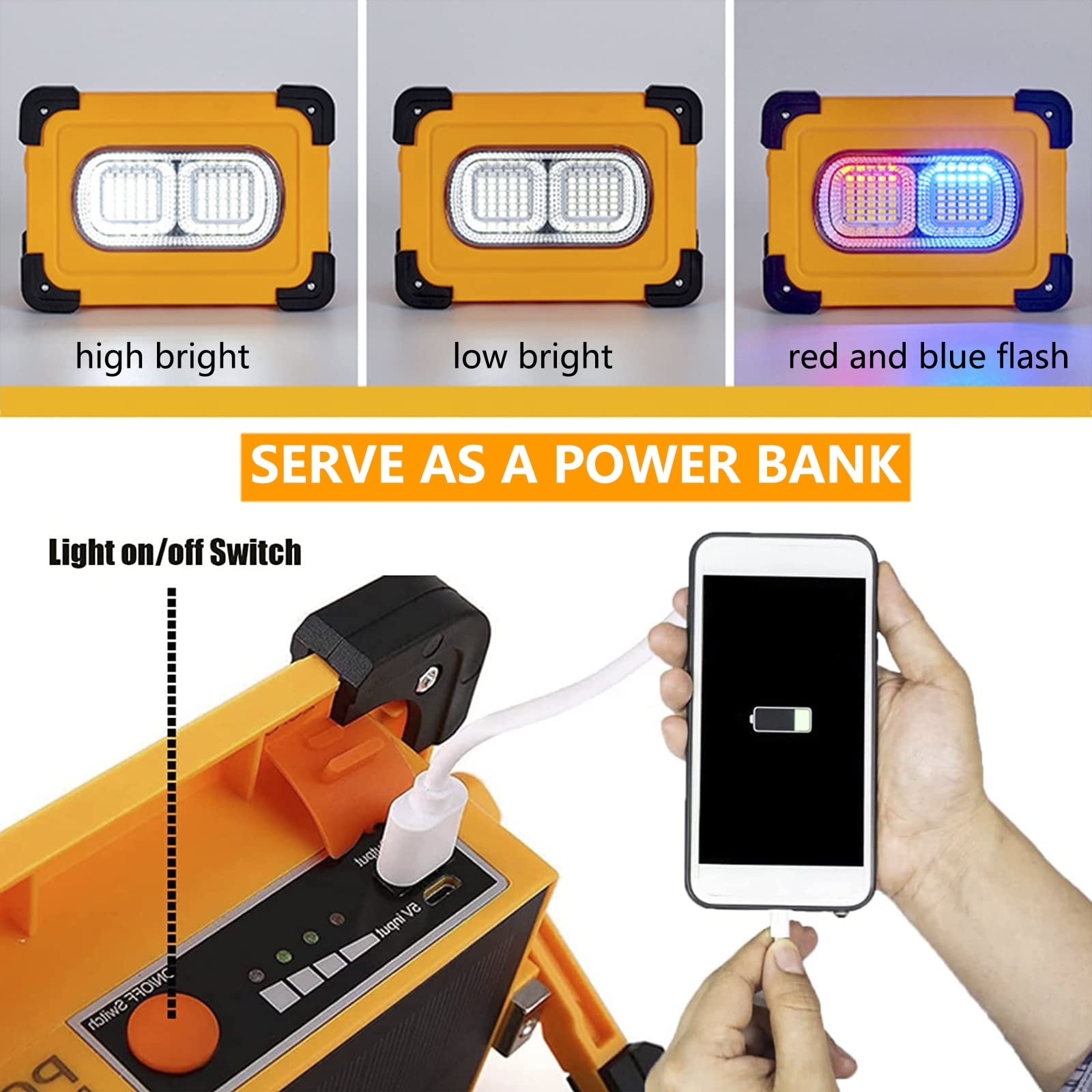 Foco LED Recargable Solar 80W, 3 Modos Linterna de Cámping LED Portátil con Panel Solar, Luz de Seguridad Impermeable para Emergencias, Reparación de Automóviles y Más