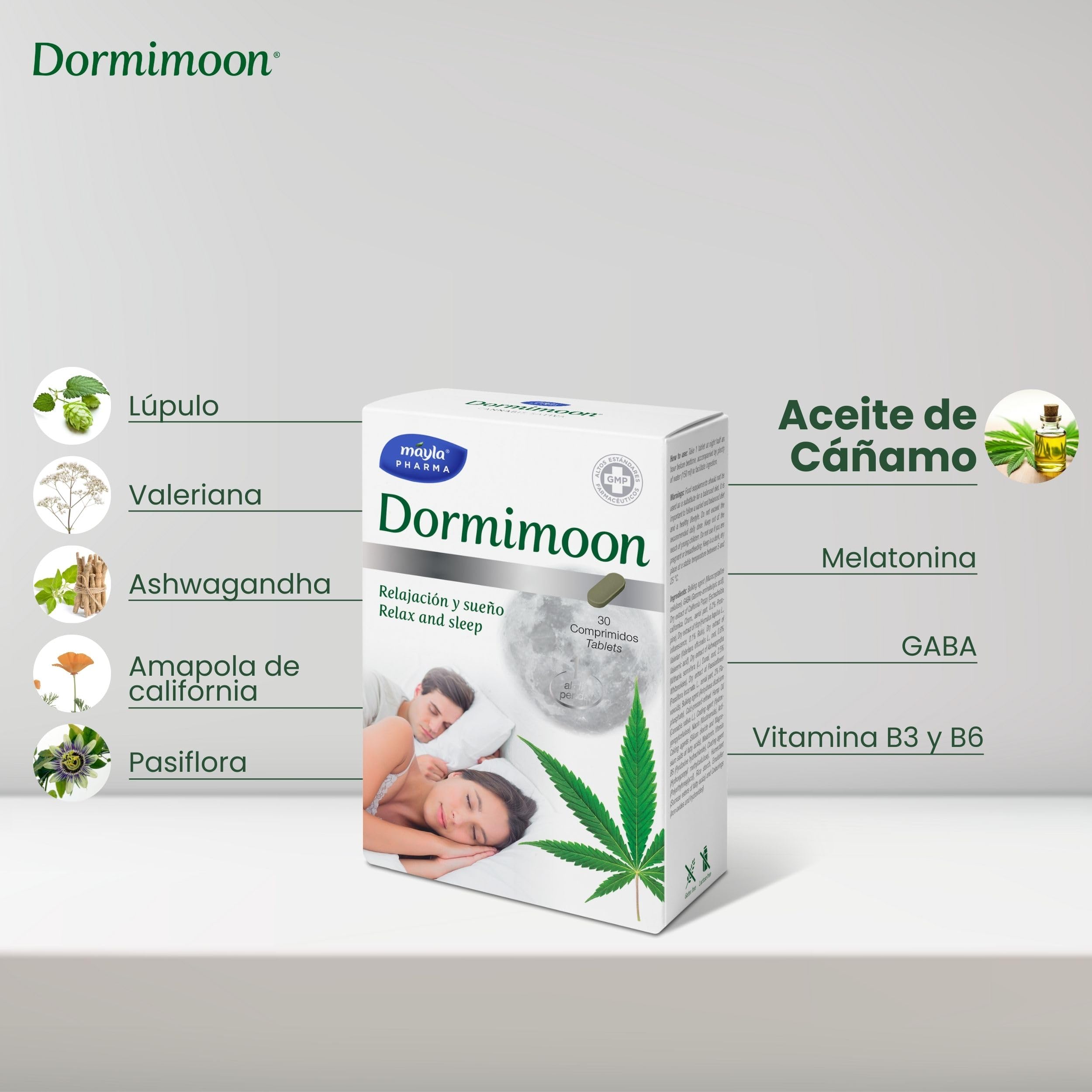 Aceite de Semillas de Cáñamo + Melatonina + Valeriana + Pasiflora + Lúpulo + Amapola de California + Ashwagandha + Vitamina B3 y B6 | 30 Comprimidos | Relajación y Sueño | 1 Toma al Día