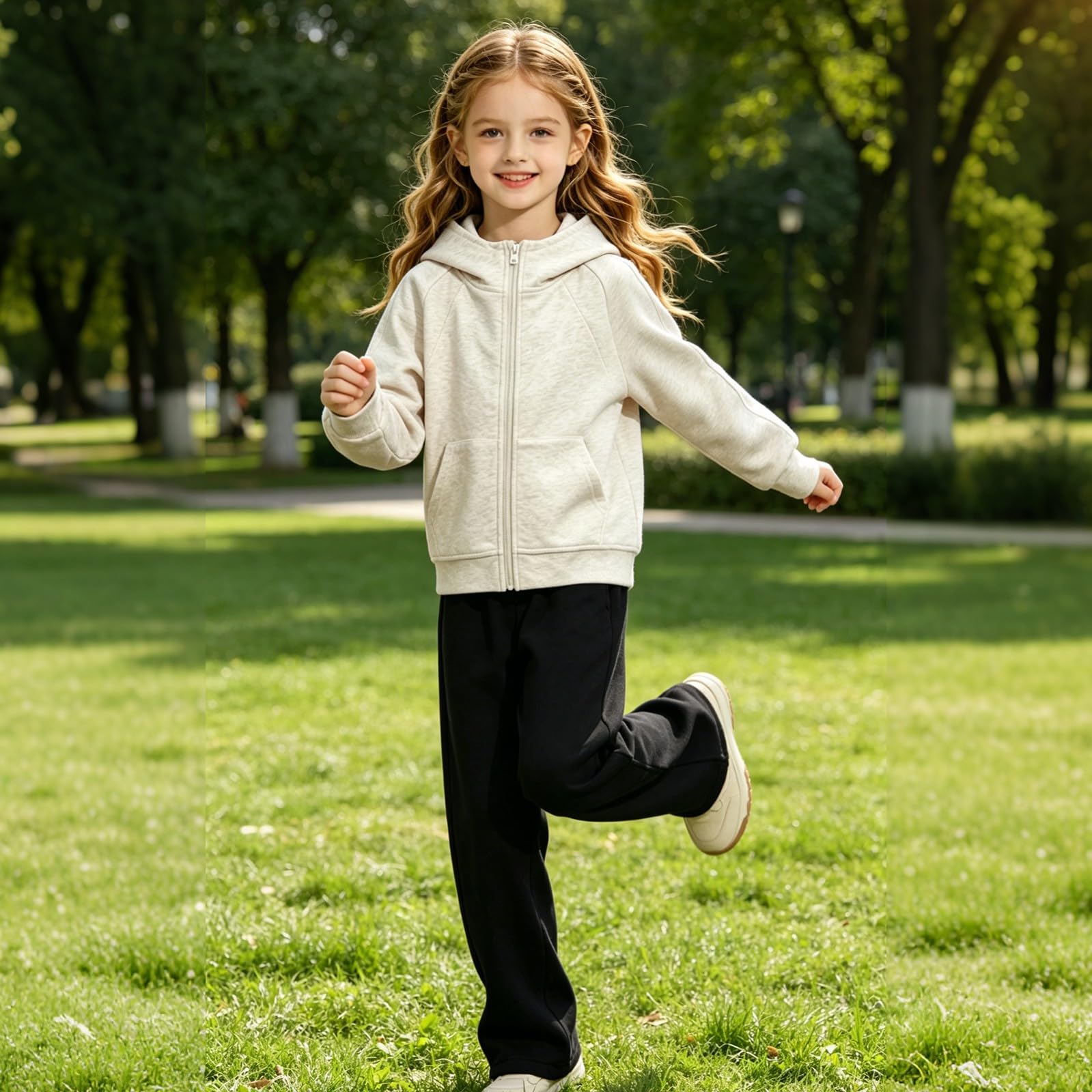 Sudadera lisa con capucha y cremallera para niñas | Chaqueta con cremallera completa, suave, informal, a la moda, ligera, cómoda, de manga larga, para otoño e invierno
